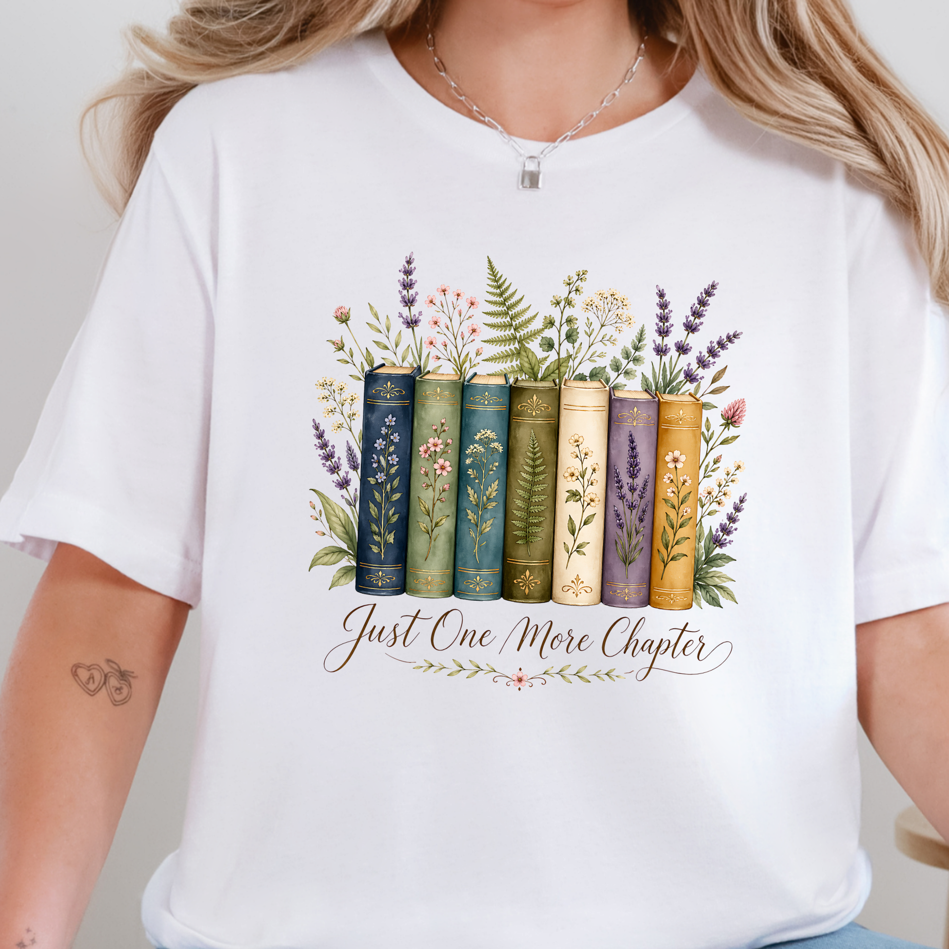Wholesale Floral Just One More Chapter Graphic Tee - White
