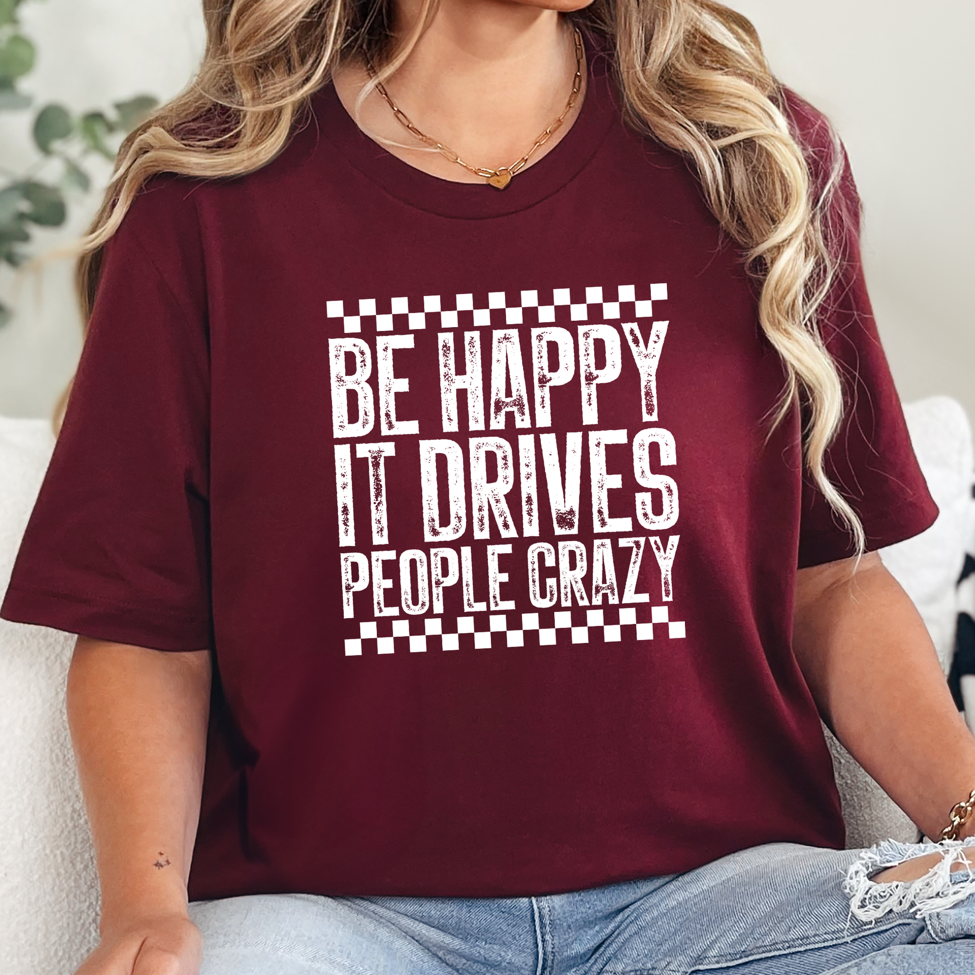 Wholesale Happy Drives People Crazy Graphic Tee- Maroon