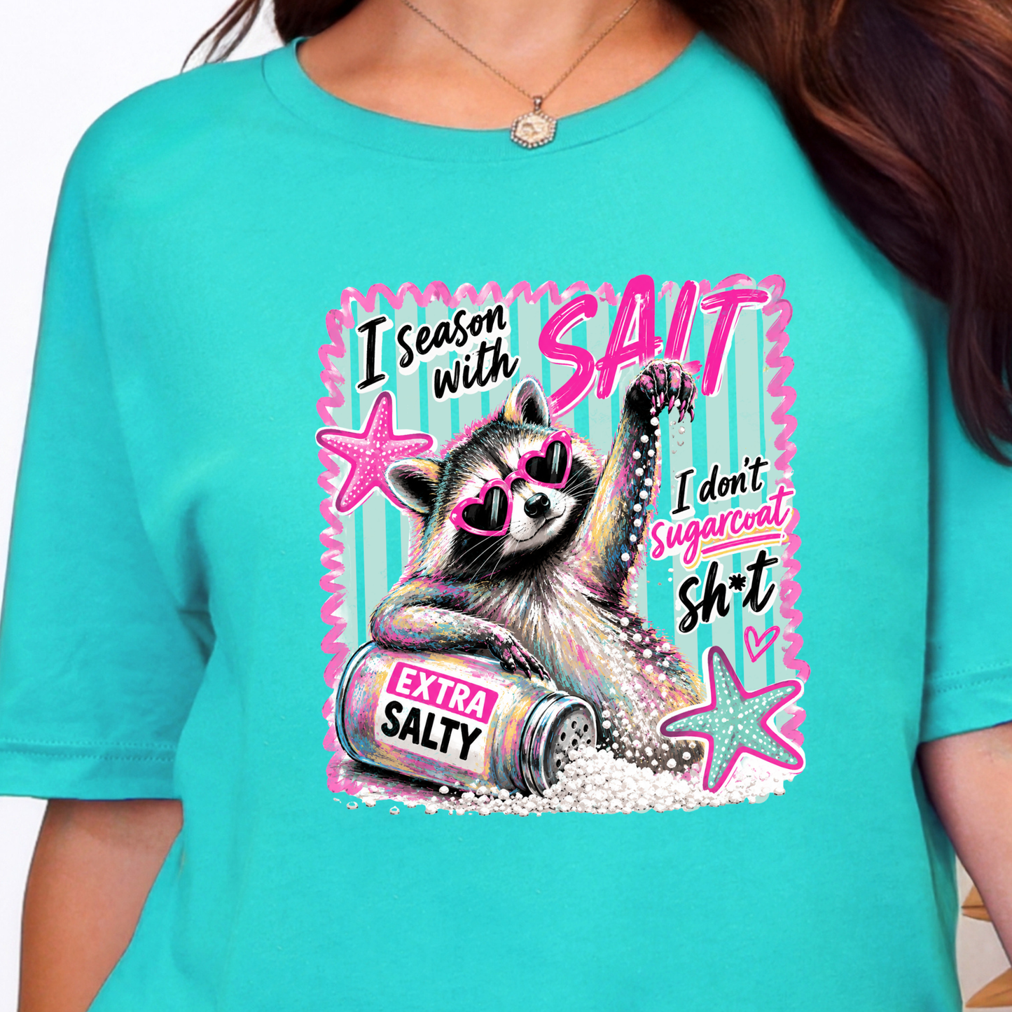Wholesale Season with Salt Raccoon Graphic Tee - Heather Sea Green
