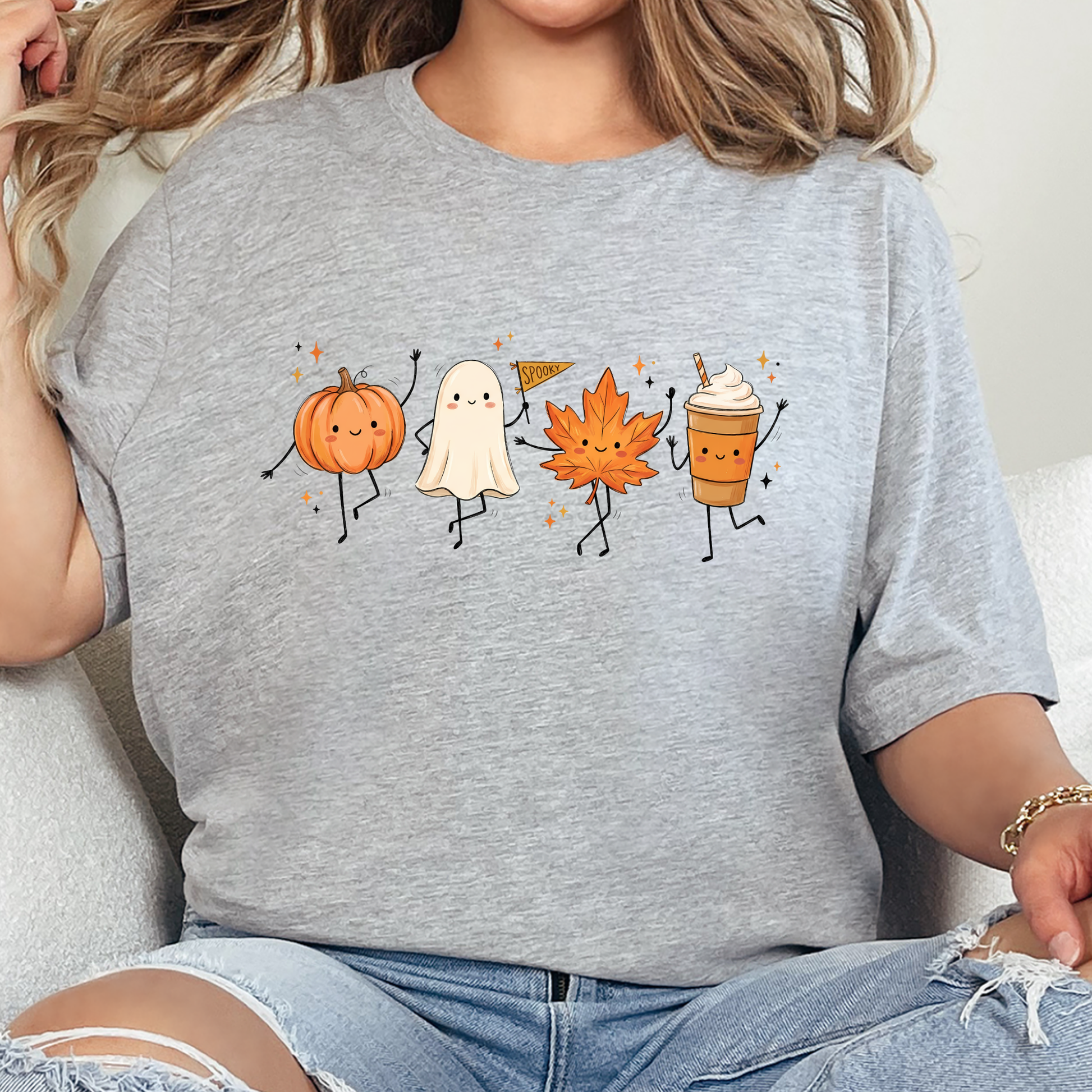 Wholesale Dancing Fall Friends Graphic Tee - Grey