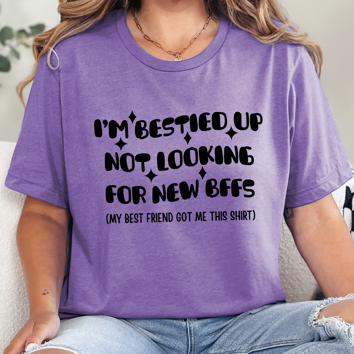 Wholesale I'm Bestied Up Graphic Tee - Heather Team Purple Tee