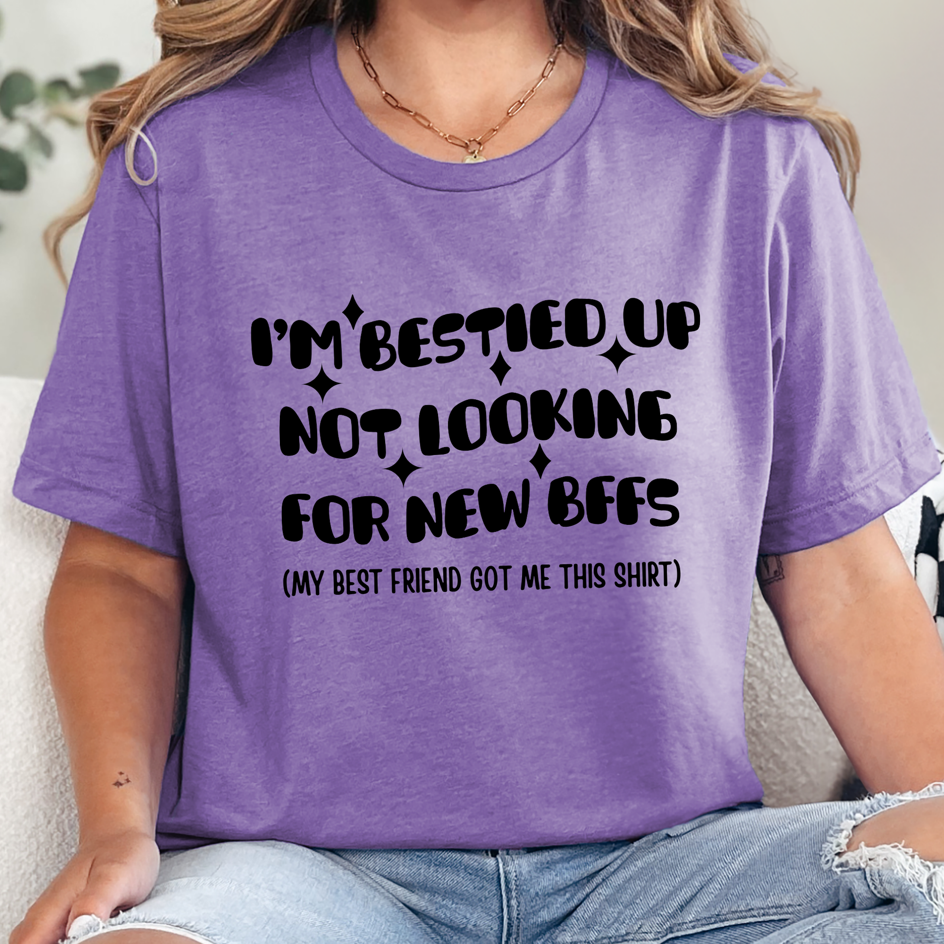 Wholesale I'm Bestied Up Graphic Tee - Heather Team Purple Tee
