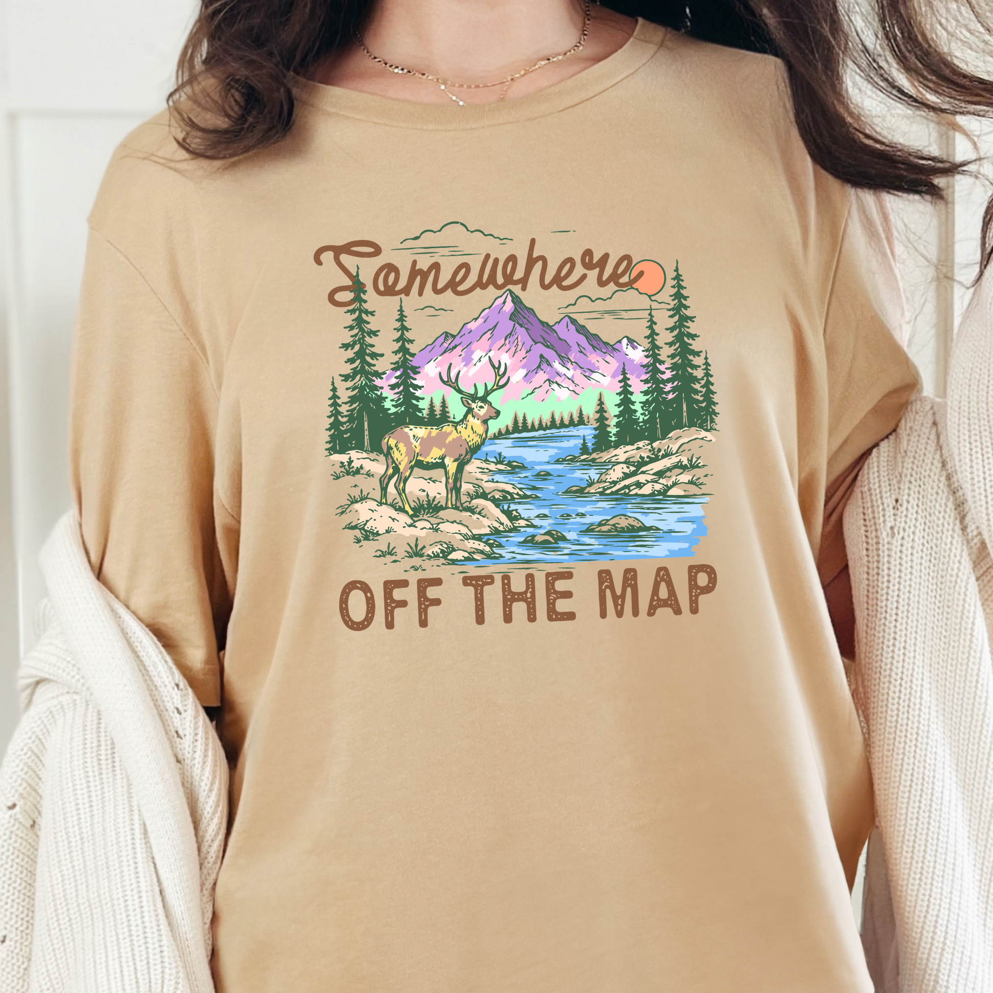 Wholesale Somewhere Off The Map Graphic Tee- Sand  Dune