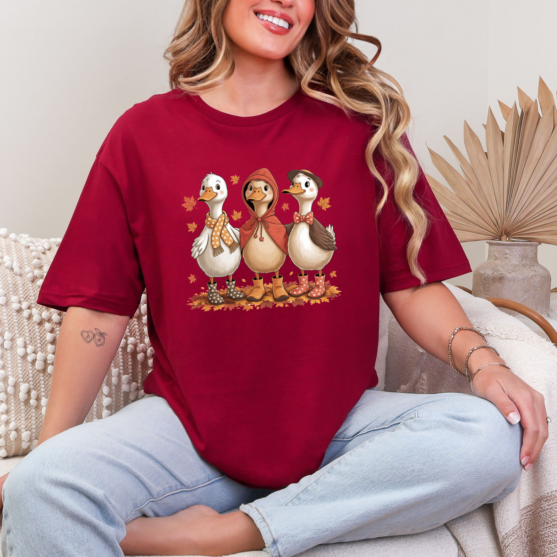 Wholesale Fall Geese Graphic Tee - Cardinal Red Tee