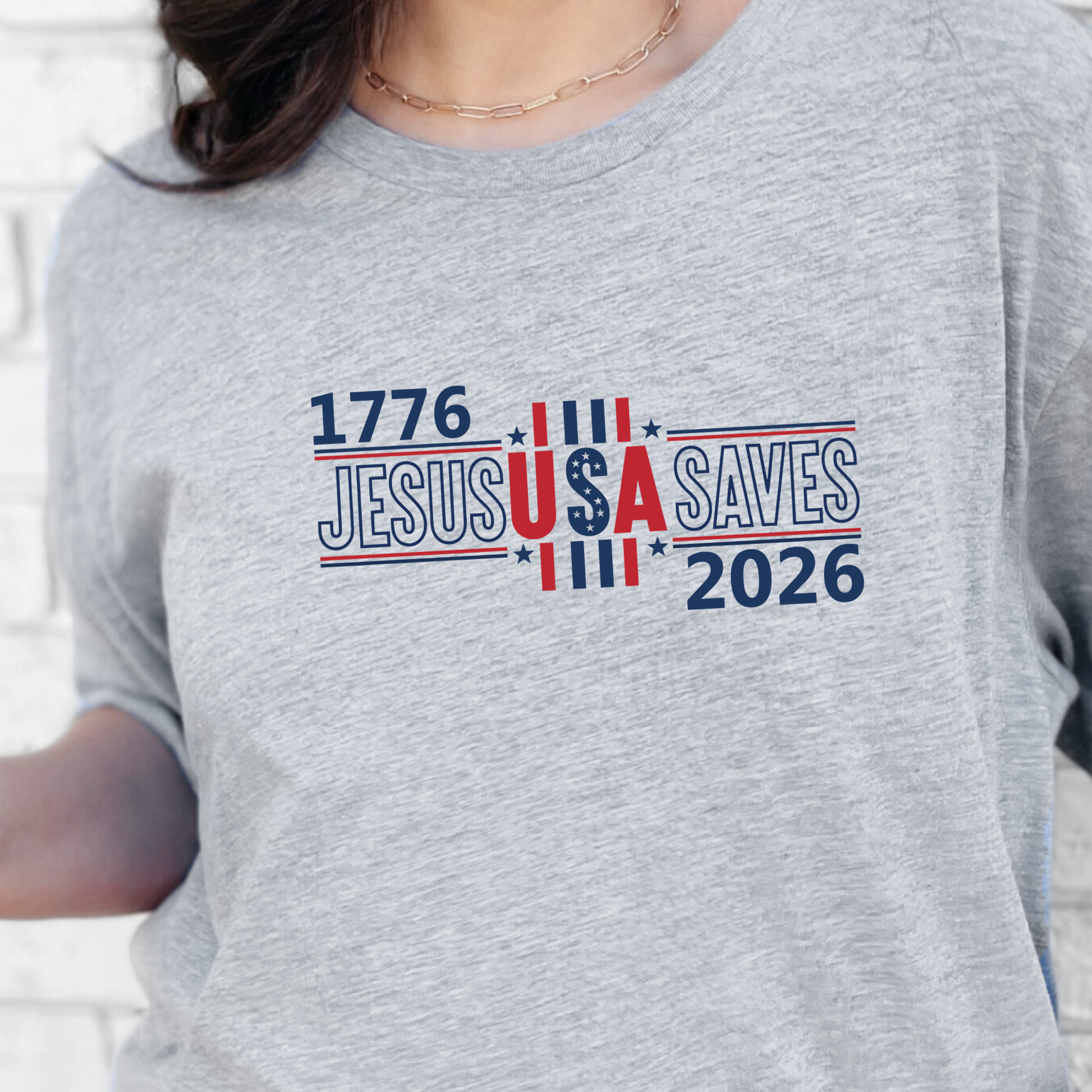 Wholesale Jesus USA Saves Graphic Tee - Grey