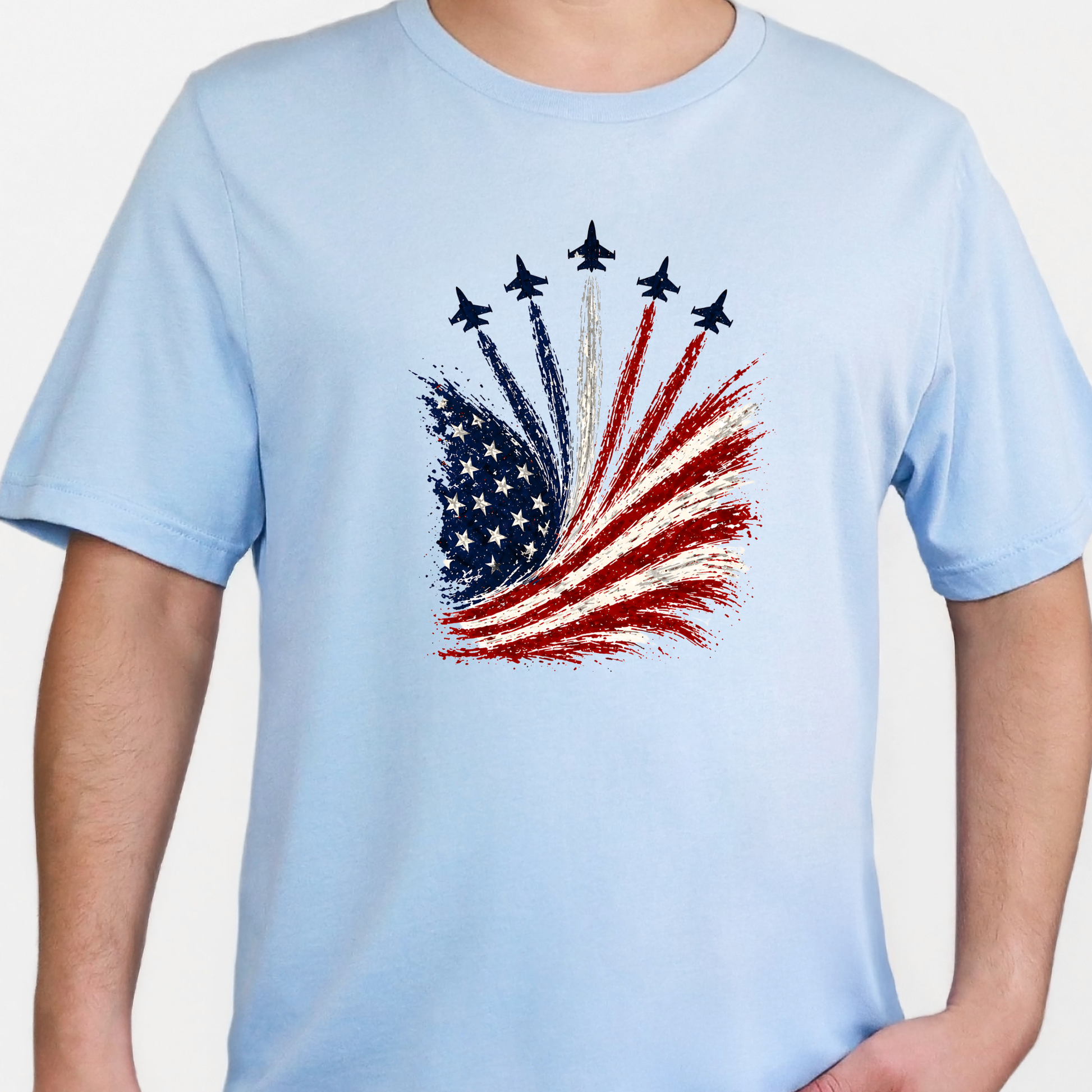Wholesale Flag with Jets Graphic Tee - Baby Blue Tee