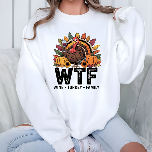 Wholesale WTF Thanksgiving Sweatshirt - White Sweatshirt