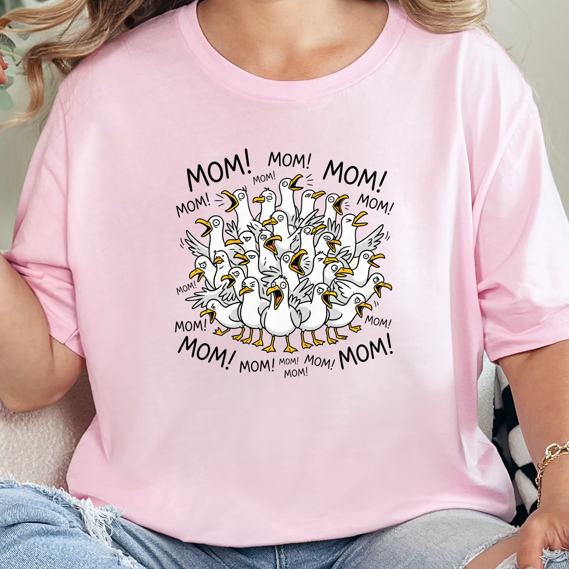 Wholesale Seagulls Calling Mom Graphic Tee - Soft Pink Tee