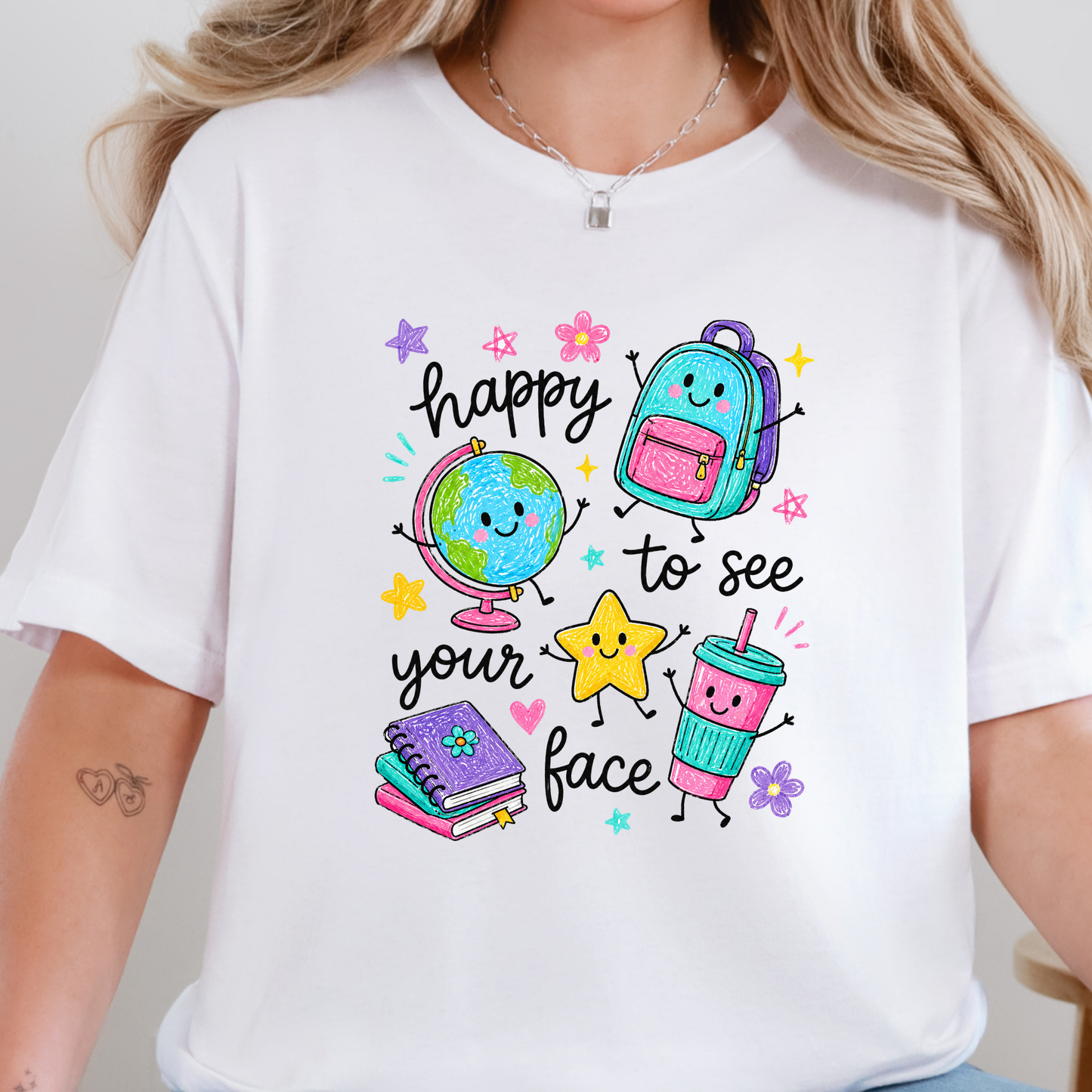 Wholesale Teacher Happy to See Your Face Graphic Tee - White