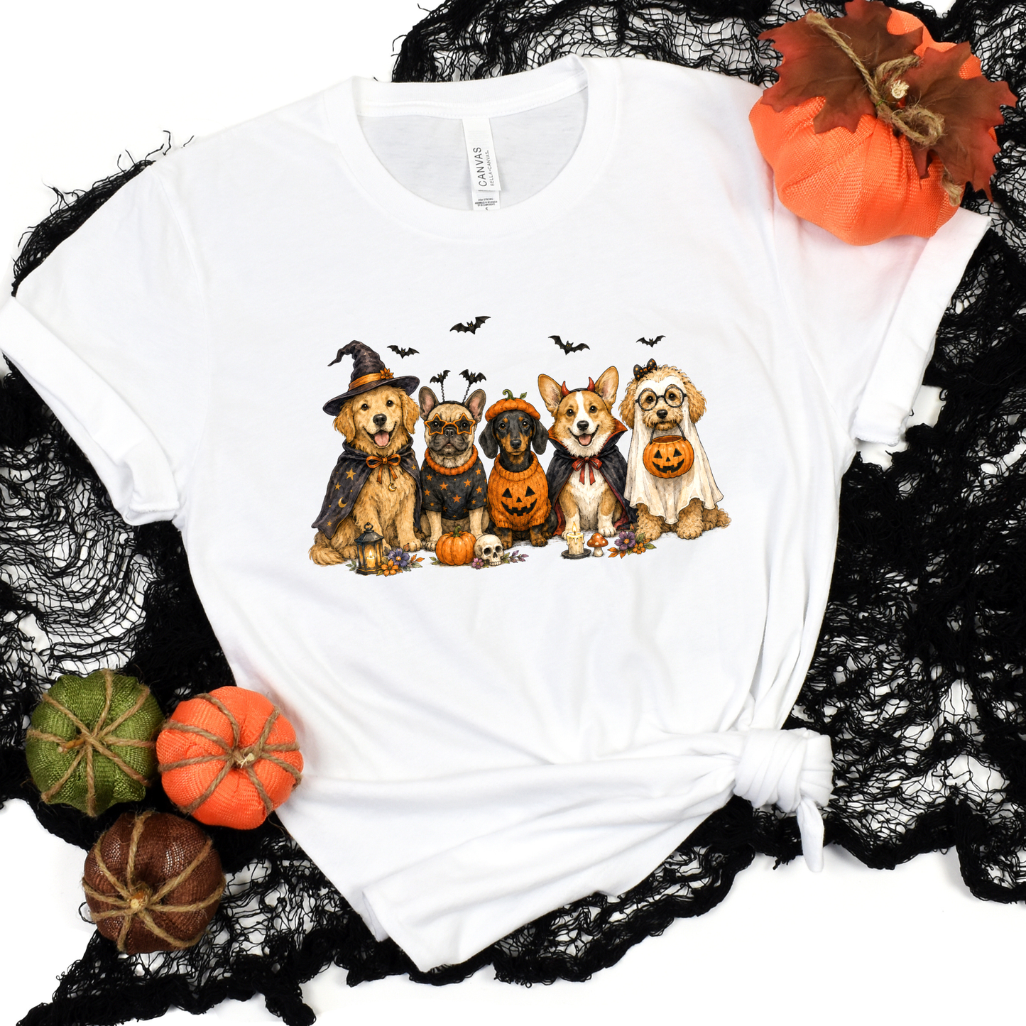 Wholesale Cute Halloween Dogs Graphic Tee - White