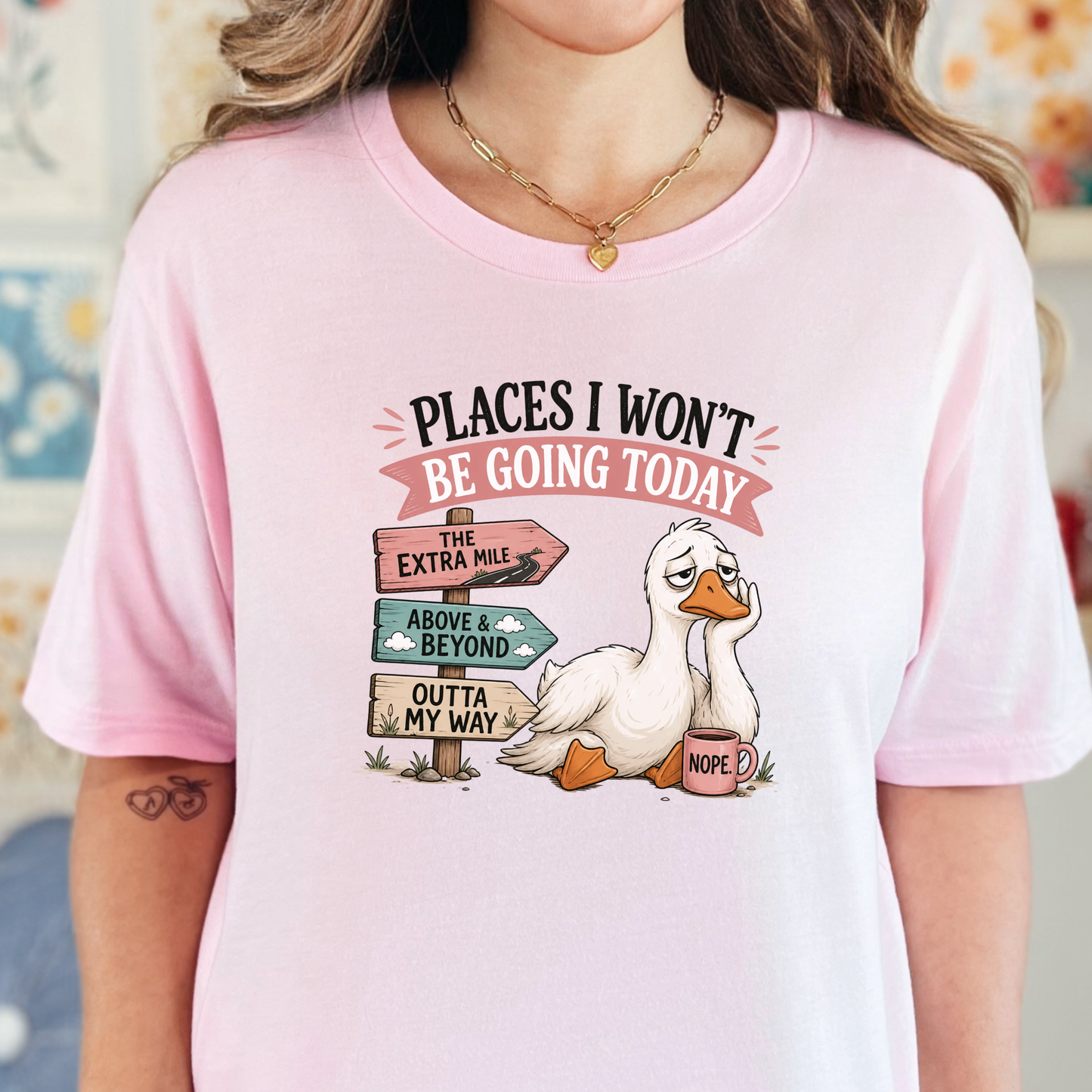 Wholesale Lazy Tired Goose Graphic Tee - Soft Pink