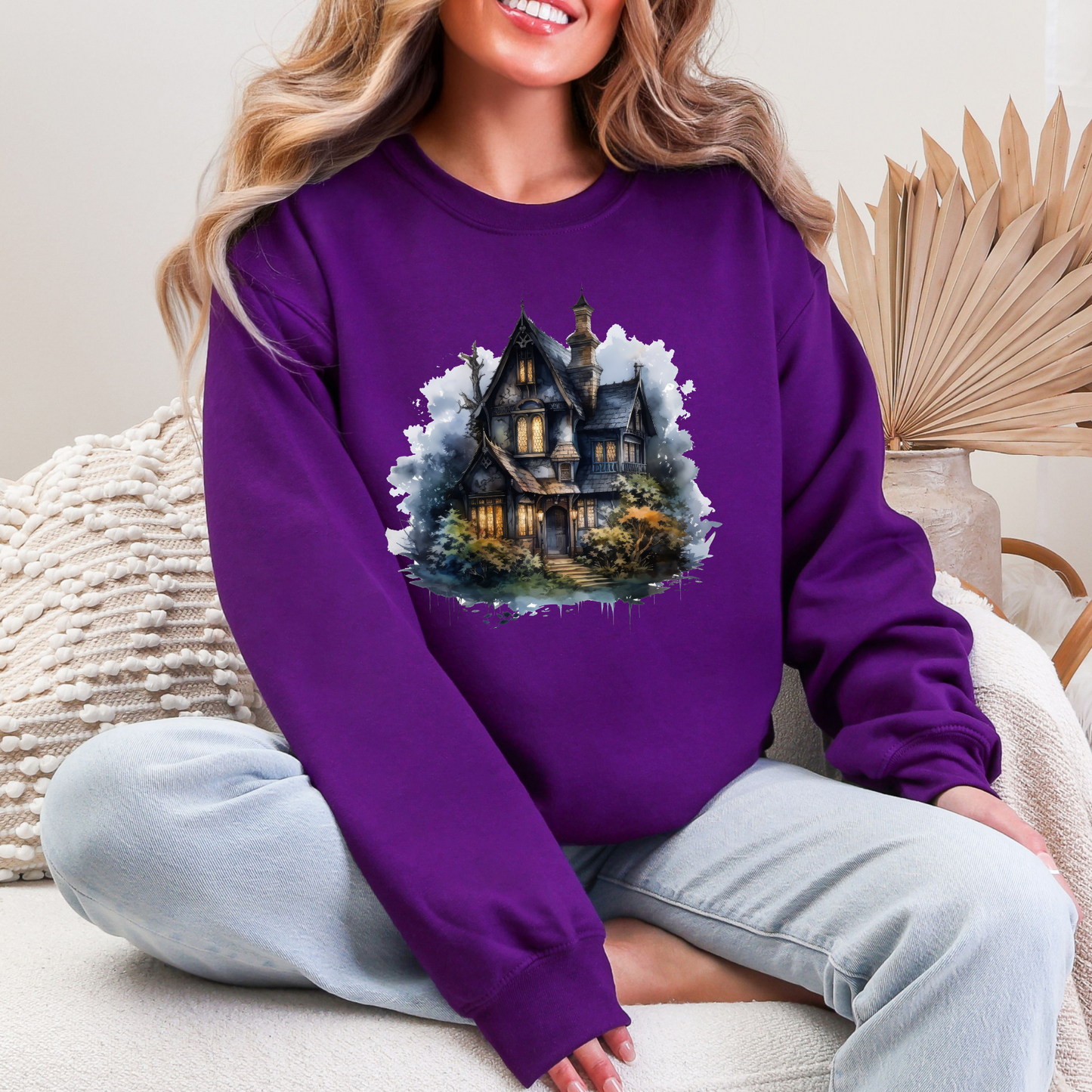 Wholesale Spooky Cottage Sweatshirt - Purple Sweatshirt