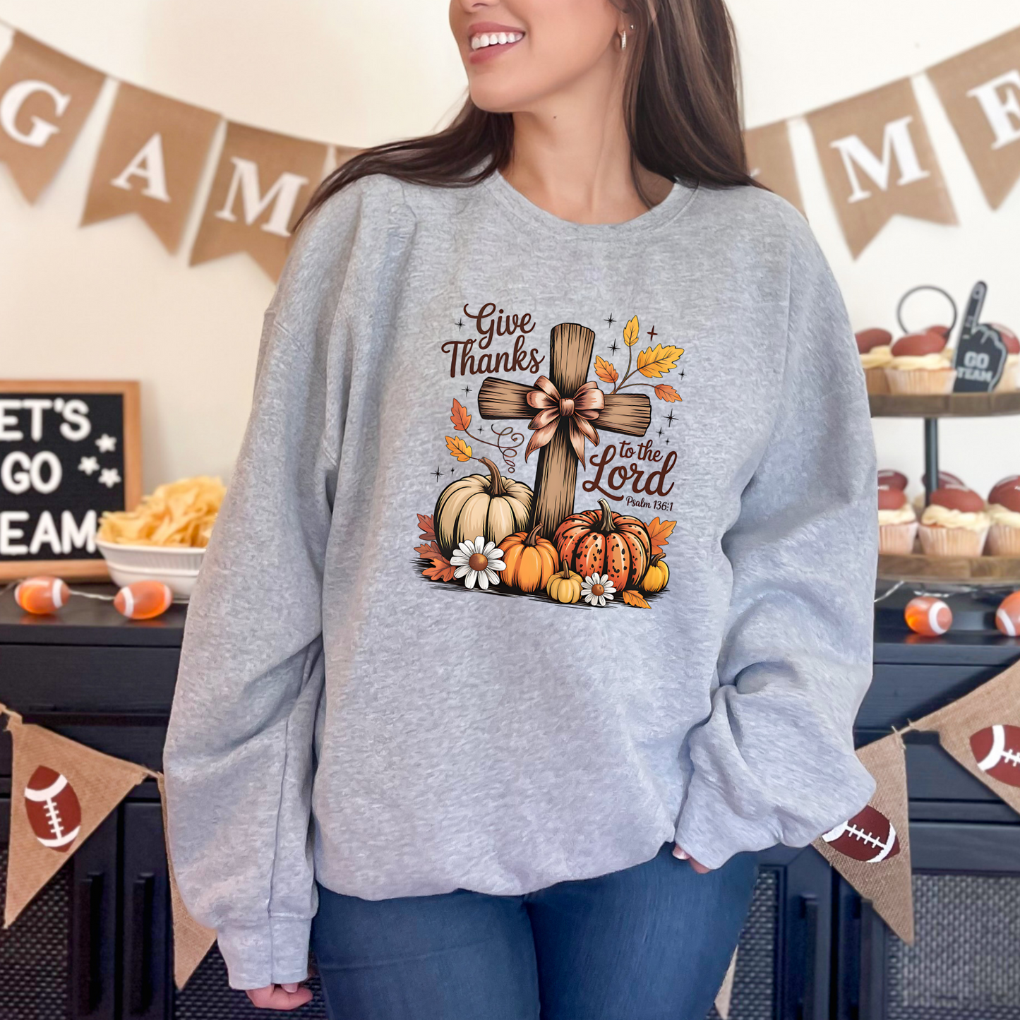 Wholesale Cross Give Thanks To The Lord Sweatshirt - Grey Sweatshirt
