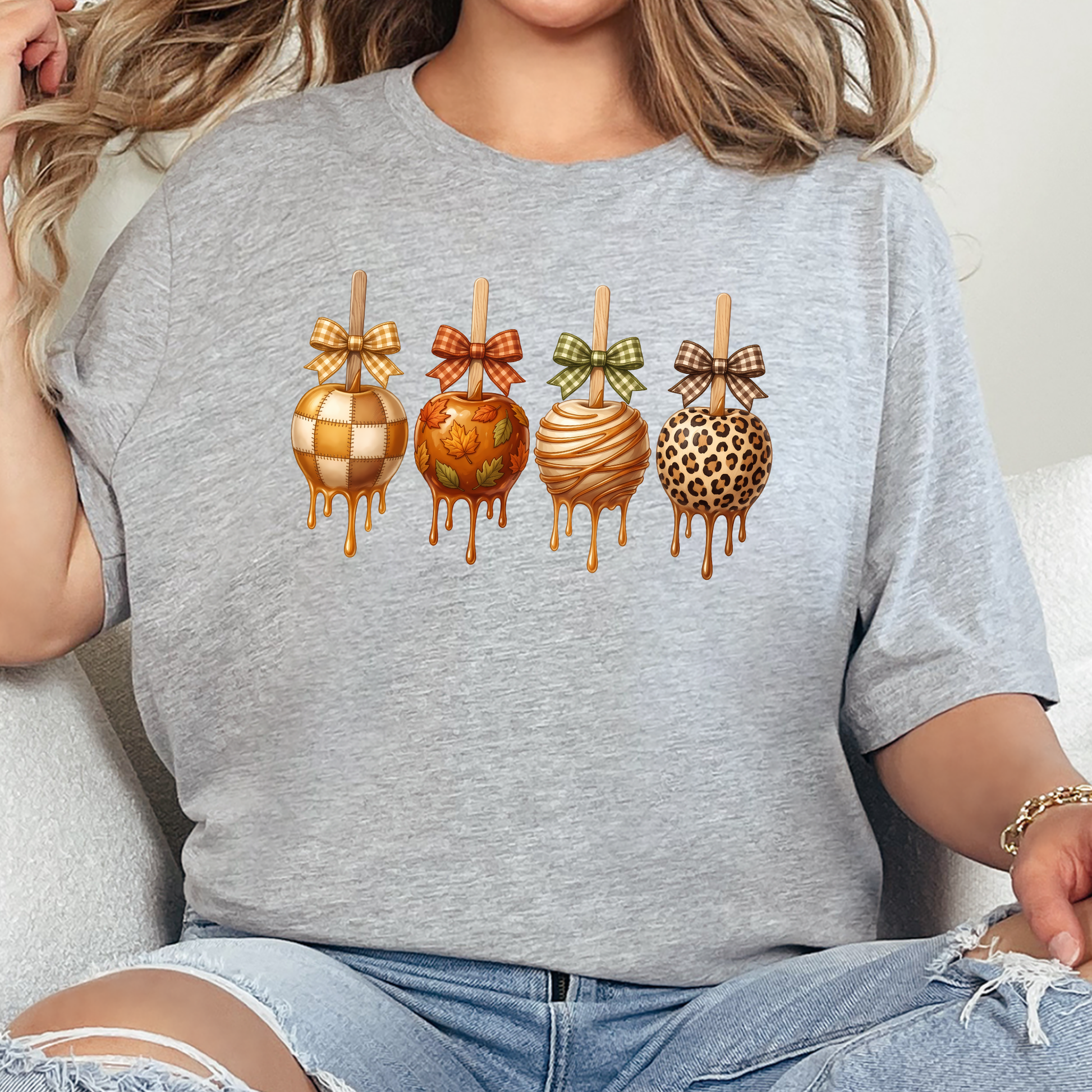 Wholesale Fall Caramel Apples Graphic Tee - Grey
