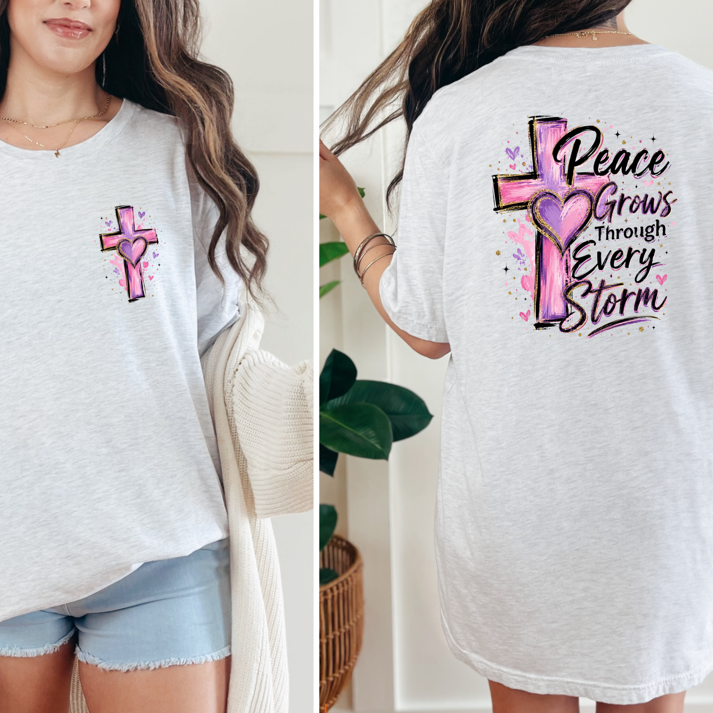 Wholesale Peace Grows Through Every Storm Graphic Tee - Ash