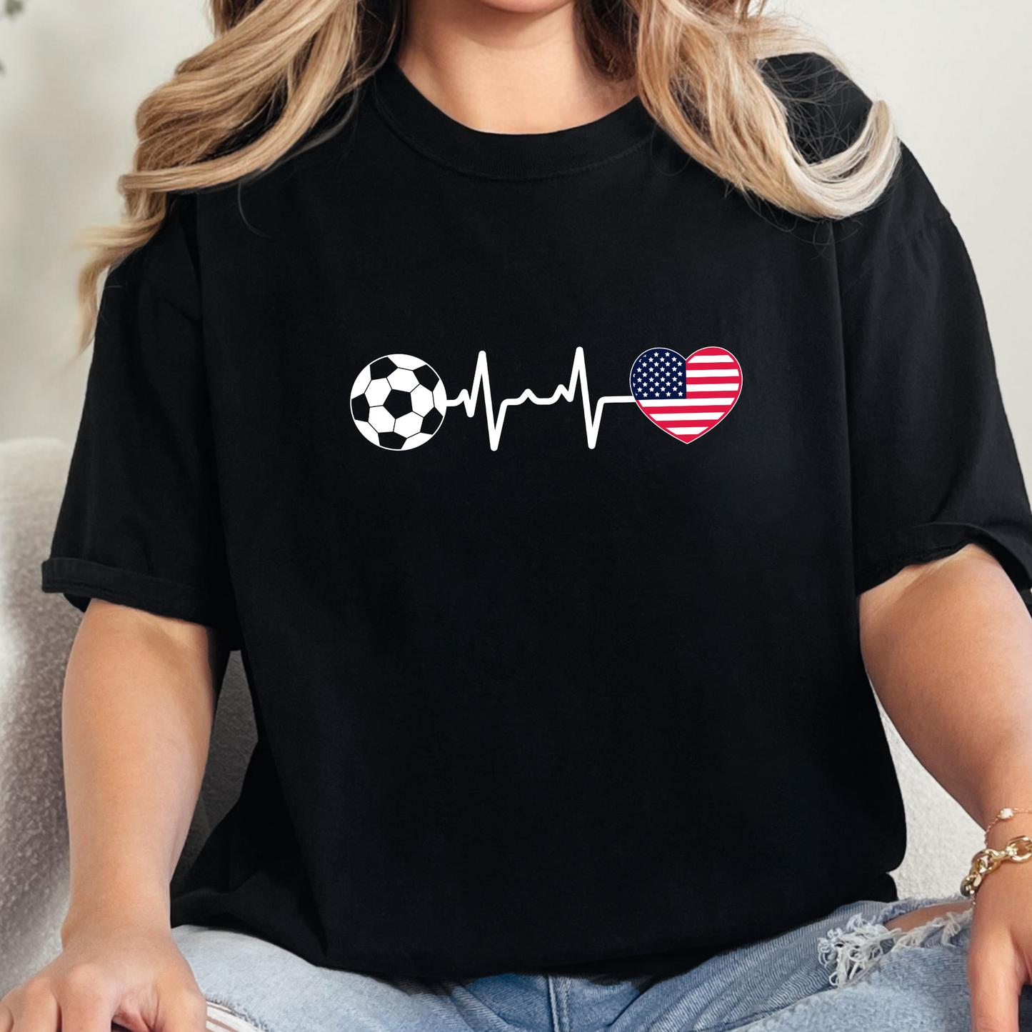 Wholesale Soccer Heartbeat USA Graphic Tee - Black