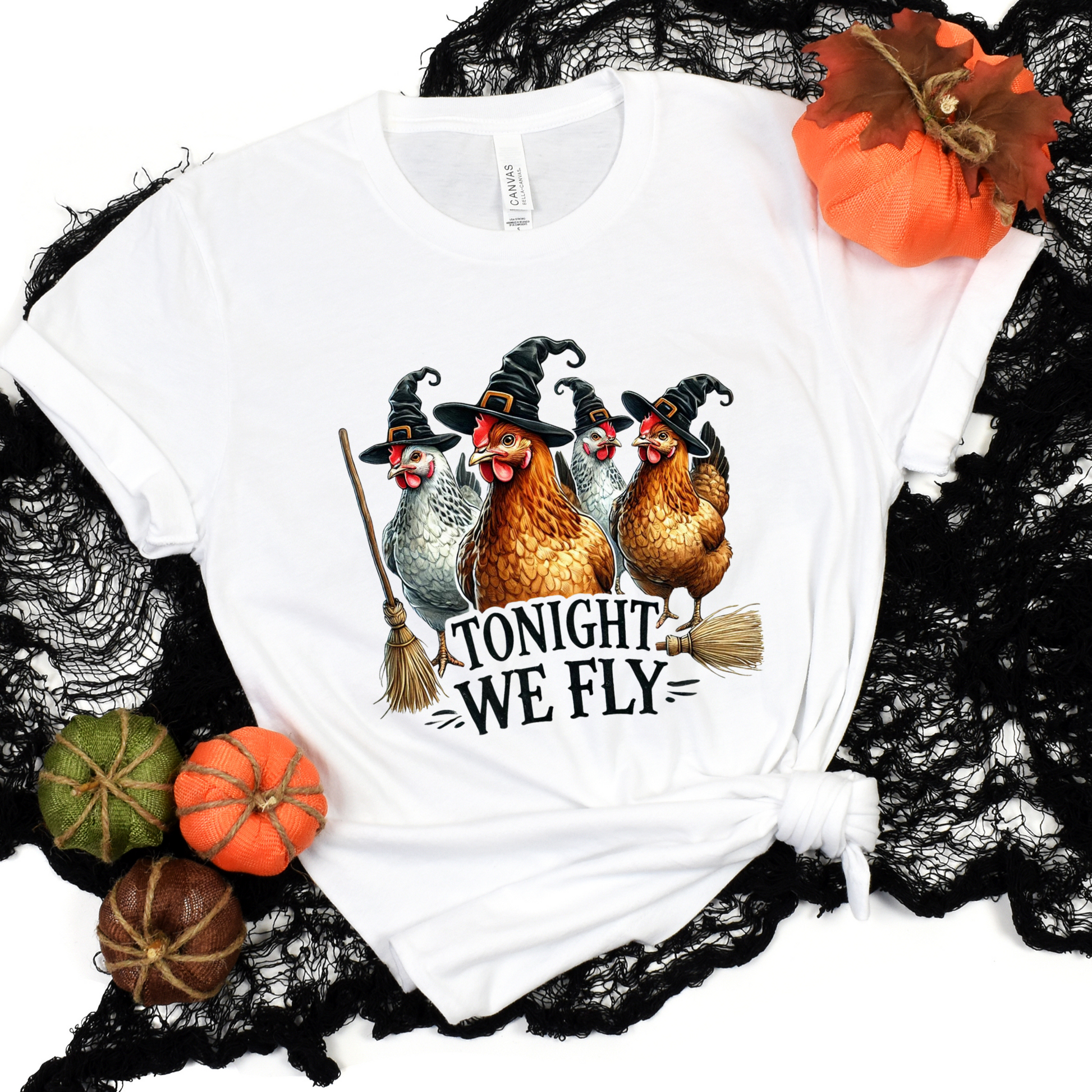 Wholesale Funny Halloween Chickens Graphic Tee - White Tee