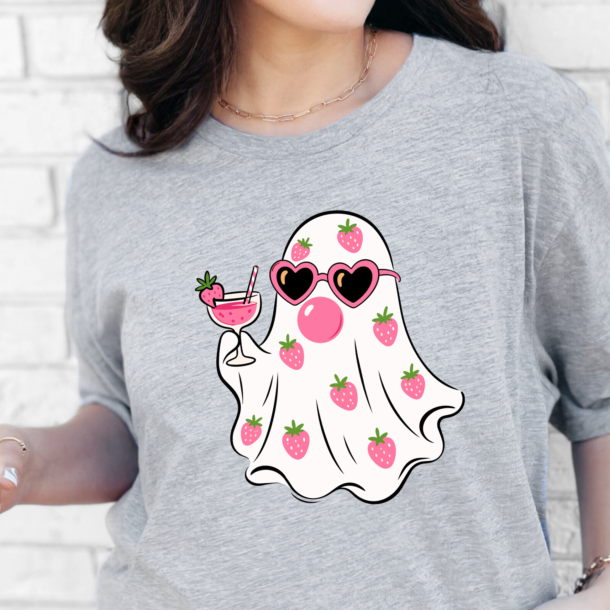Wholesale Strawberry Ghost Graphic Tee - Grey