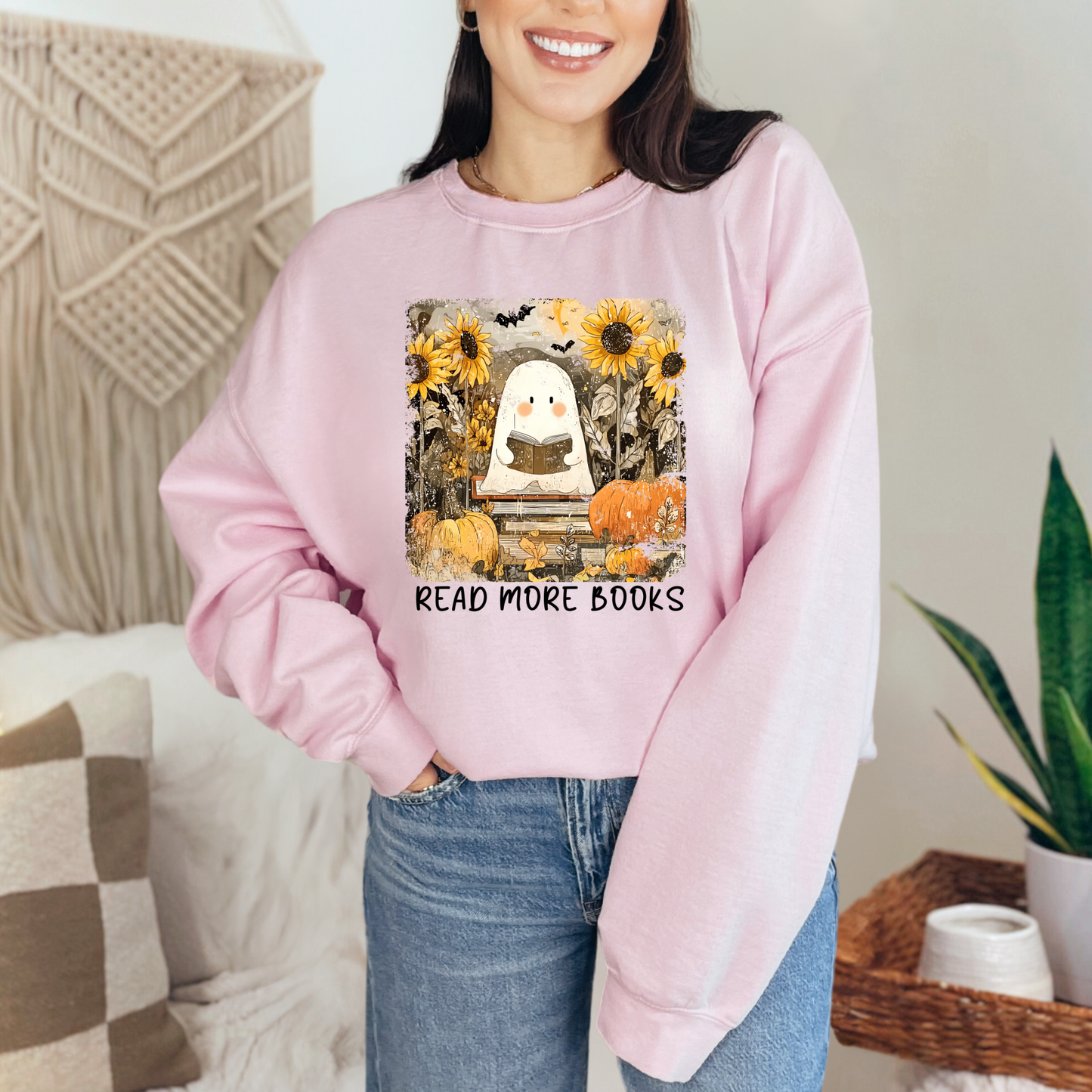 Wholesale Reading Ghost Sunflowers Graphic Tee or Sweatshirt - Light Pink Sweatshirt