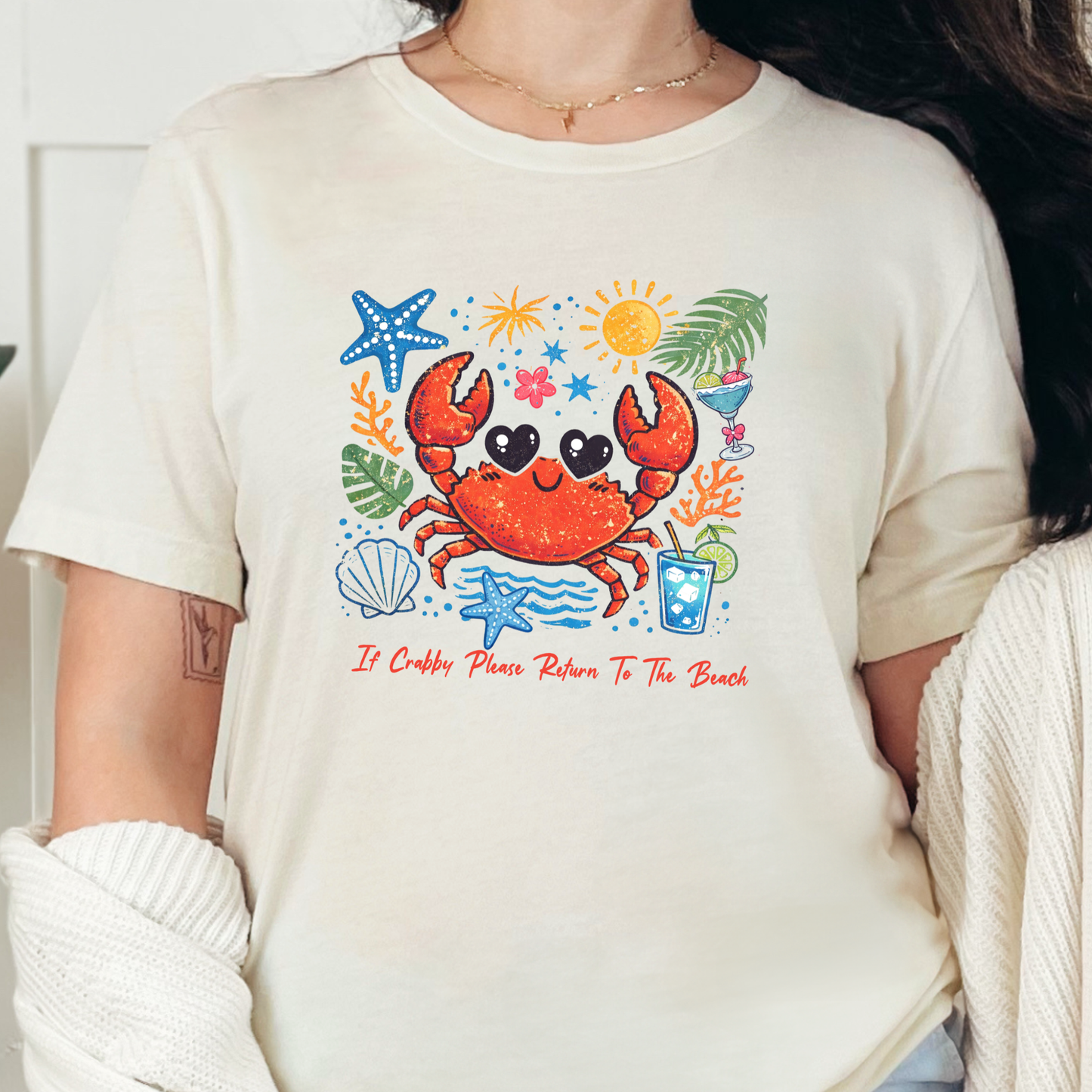 Wholesale Crabby Beach Graphic Tee - Natural Tee