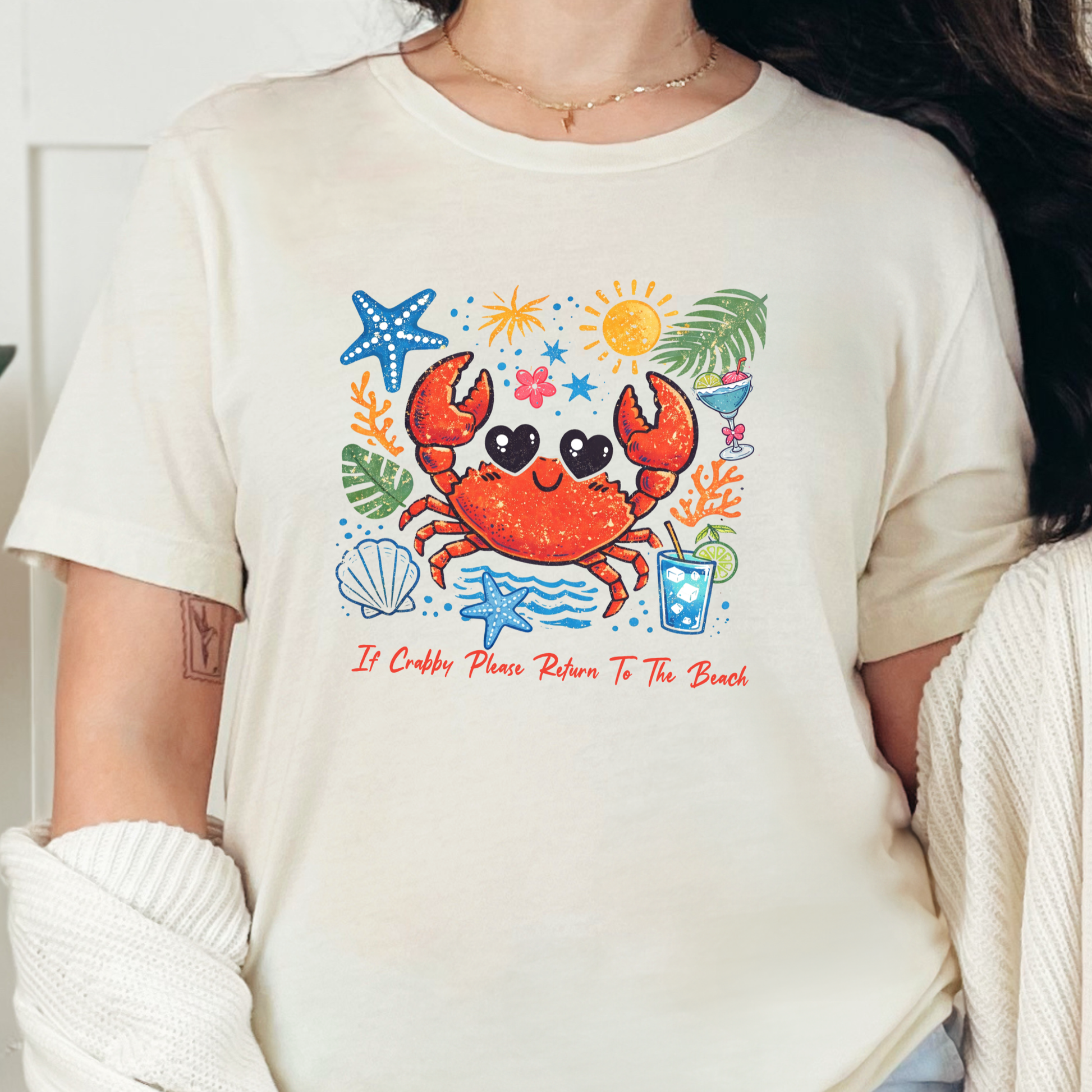 Wholesale Crabby Beach Graphic Tee - Natural Tee