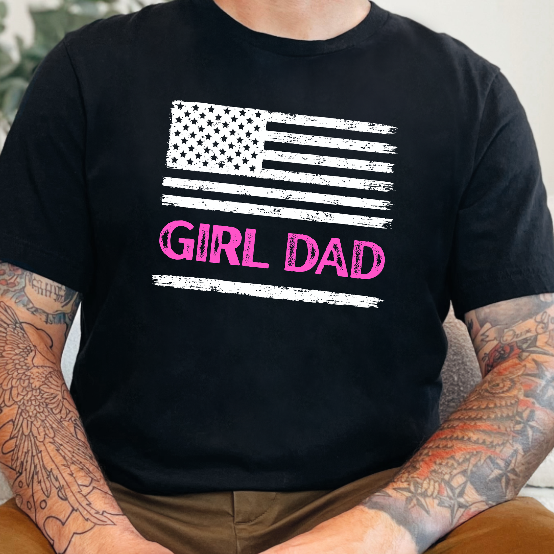 Wholesale Patriotic Girl Dad Graphic Tee - Black