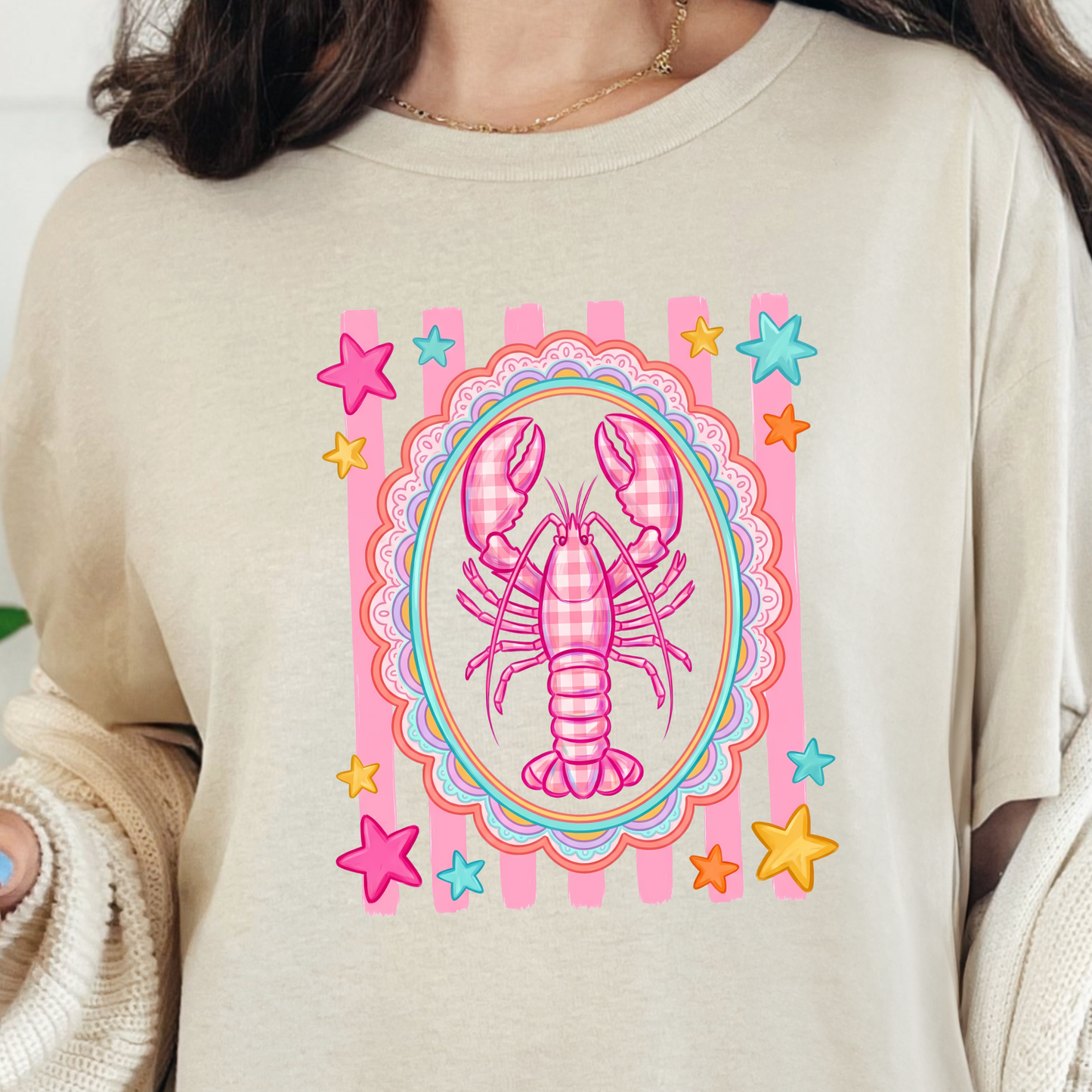 Wholesale - Pink Lobster Graphic Tee - Natural