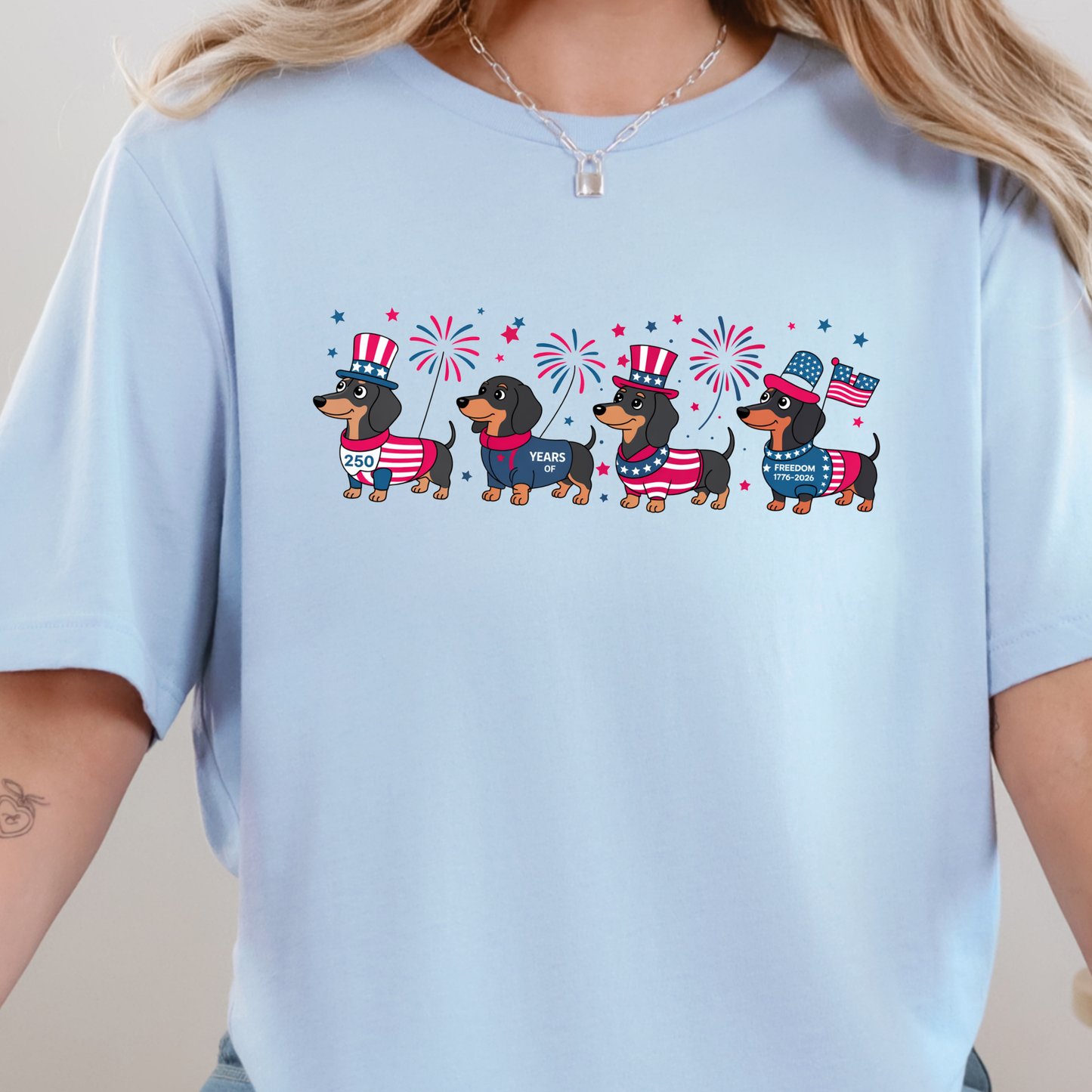 Wholesale Patriotic Dachshund Graphic Tee - Baby Blue