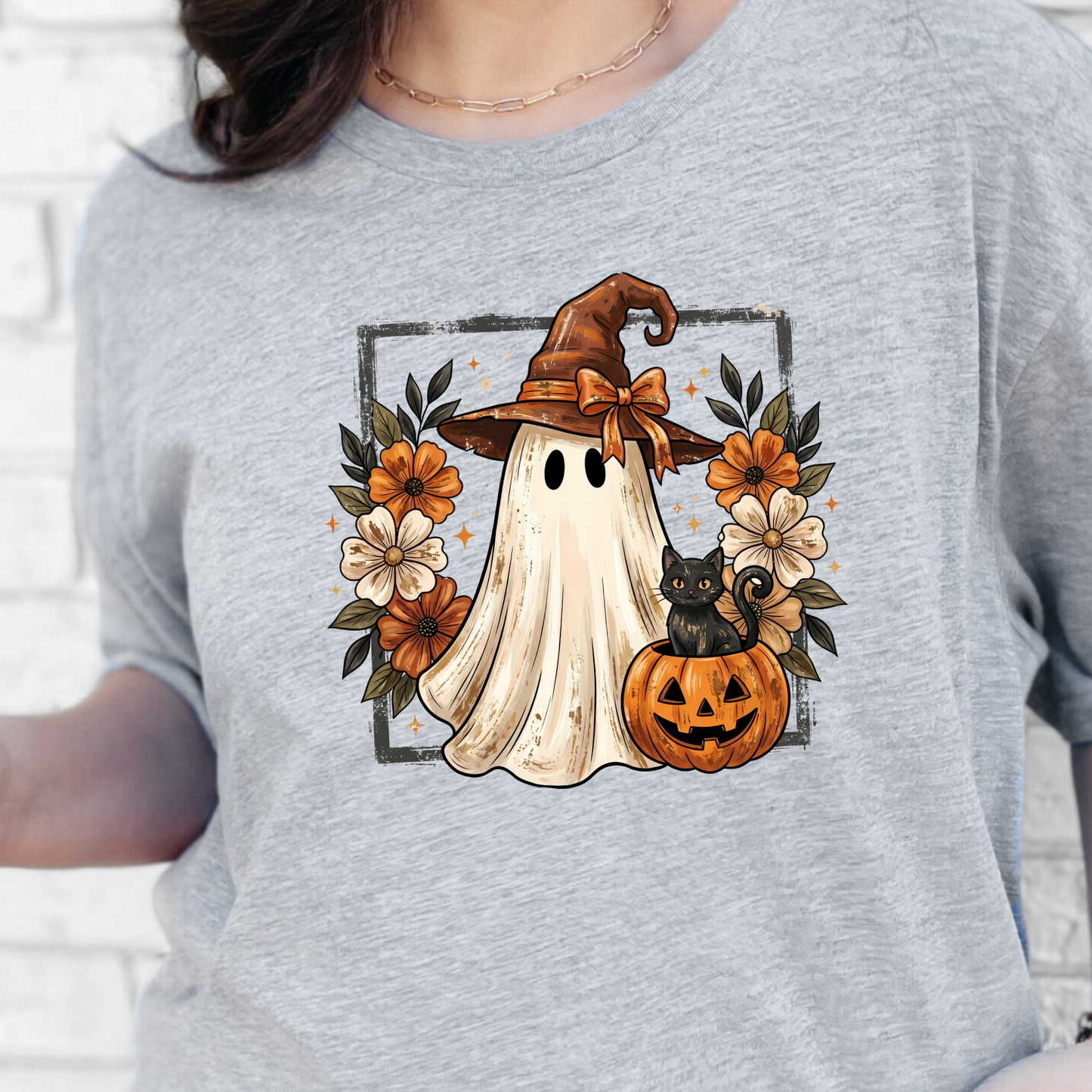 Wholesale Halloween Witch Ghost Graphic Tee - Grey