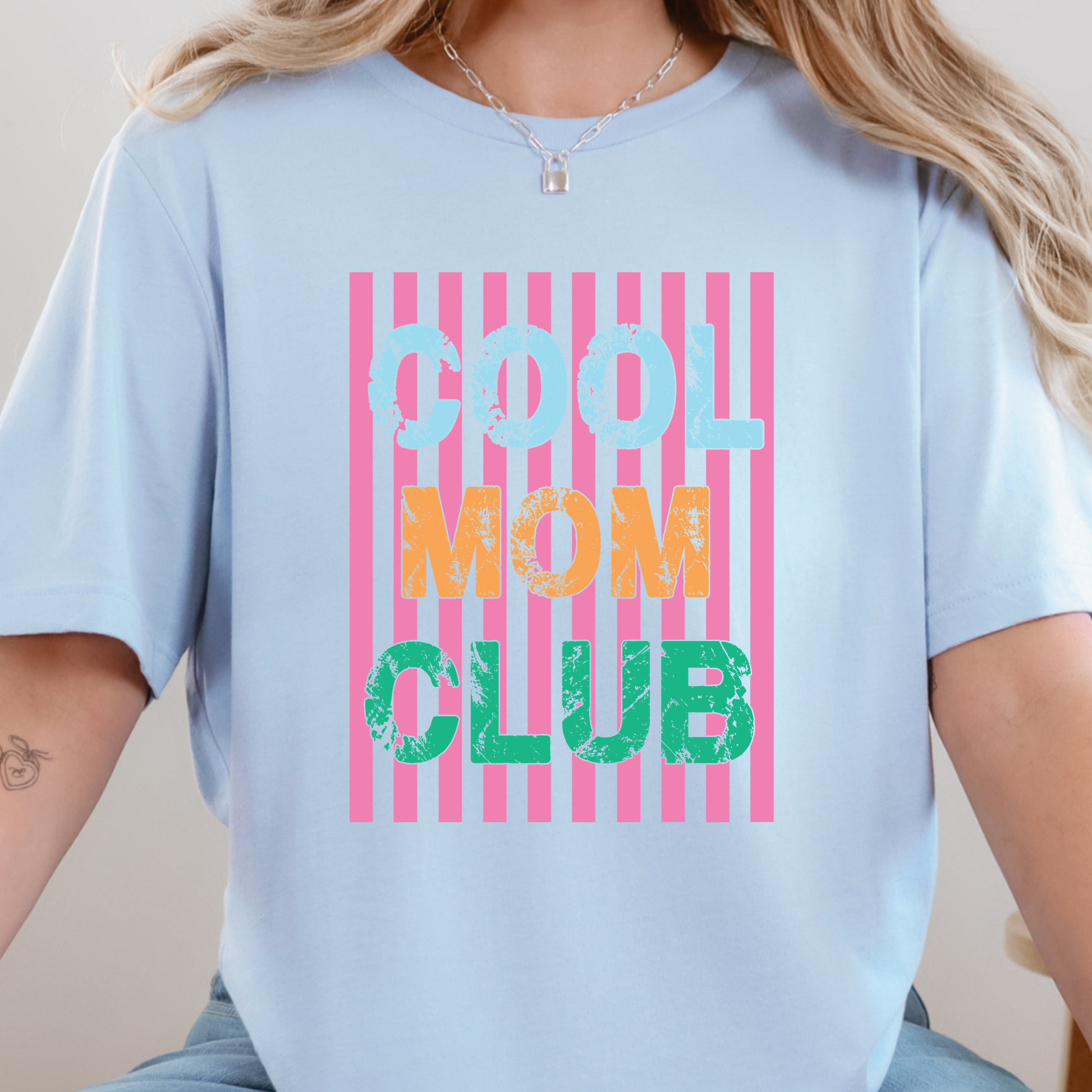 Wholesale Cool Mom Club Graphic Tee - Baby Blue Tee