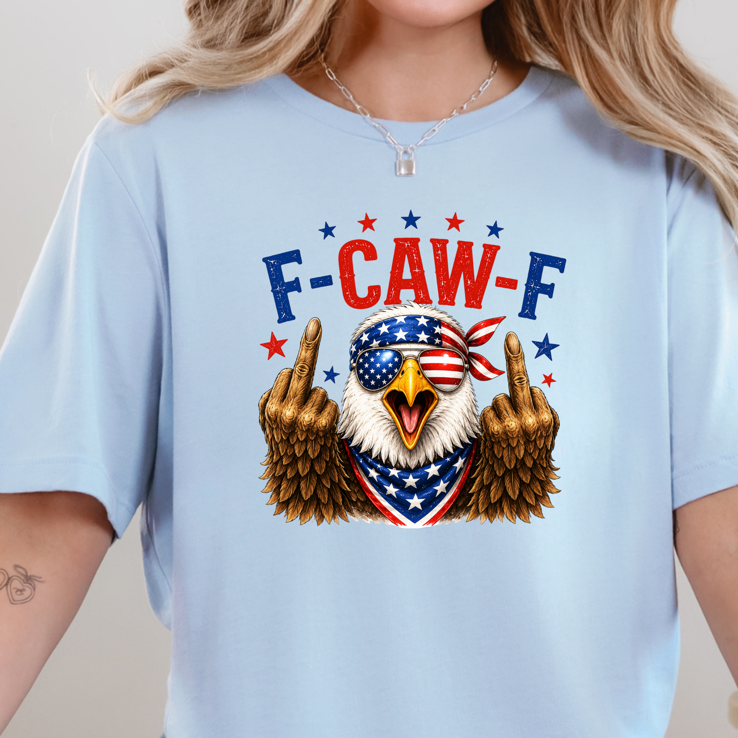 Wholesale F Caw F Eagle Graphic Tee - Baby Blue