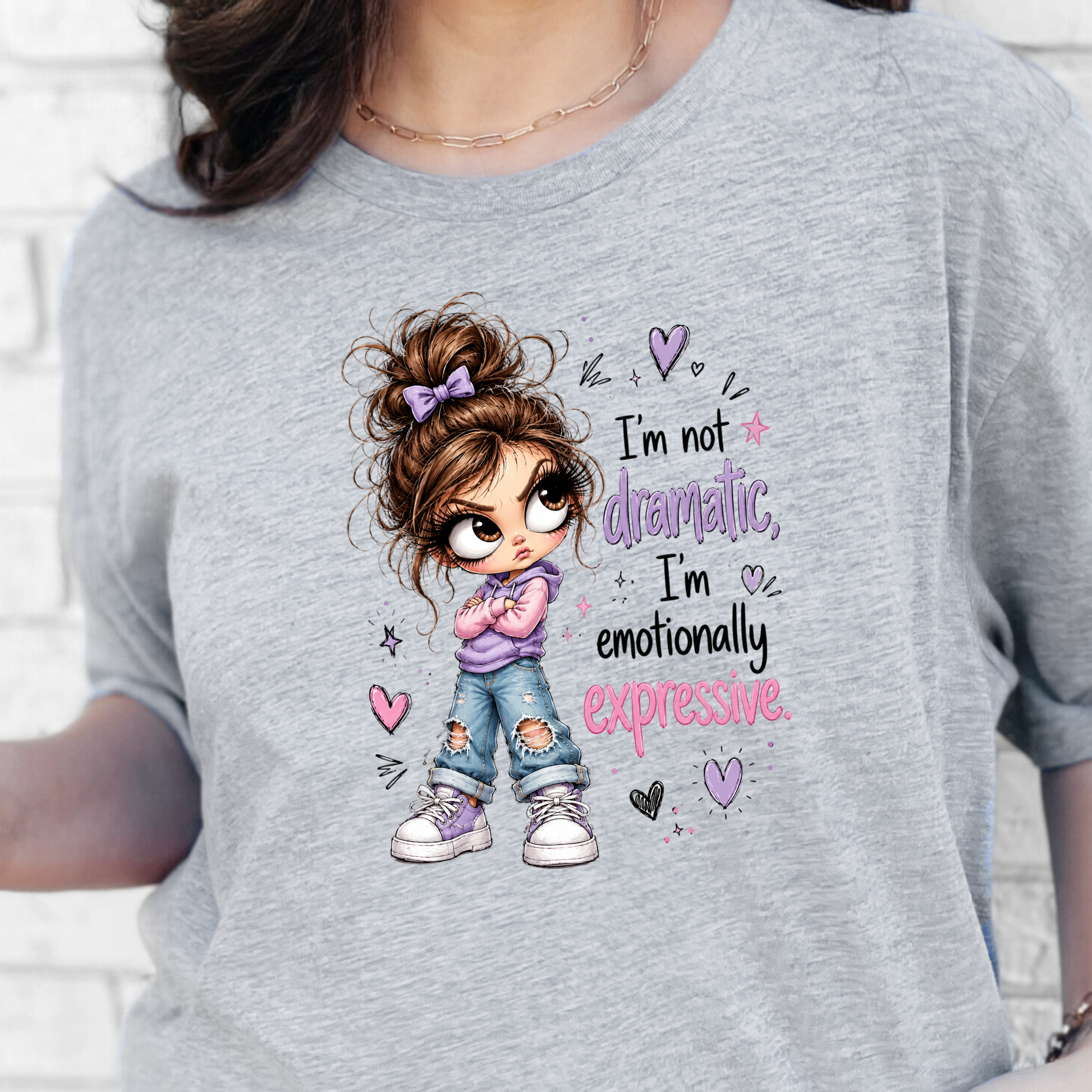Wholesale Dramatic Girl Graphic Tee - Grey