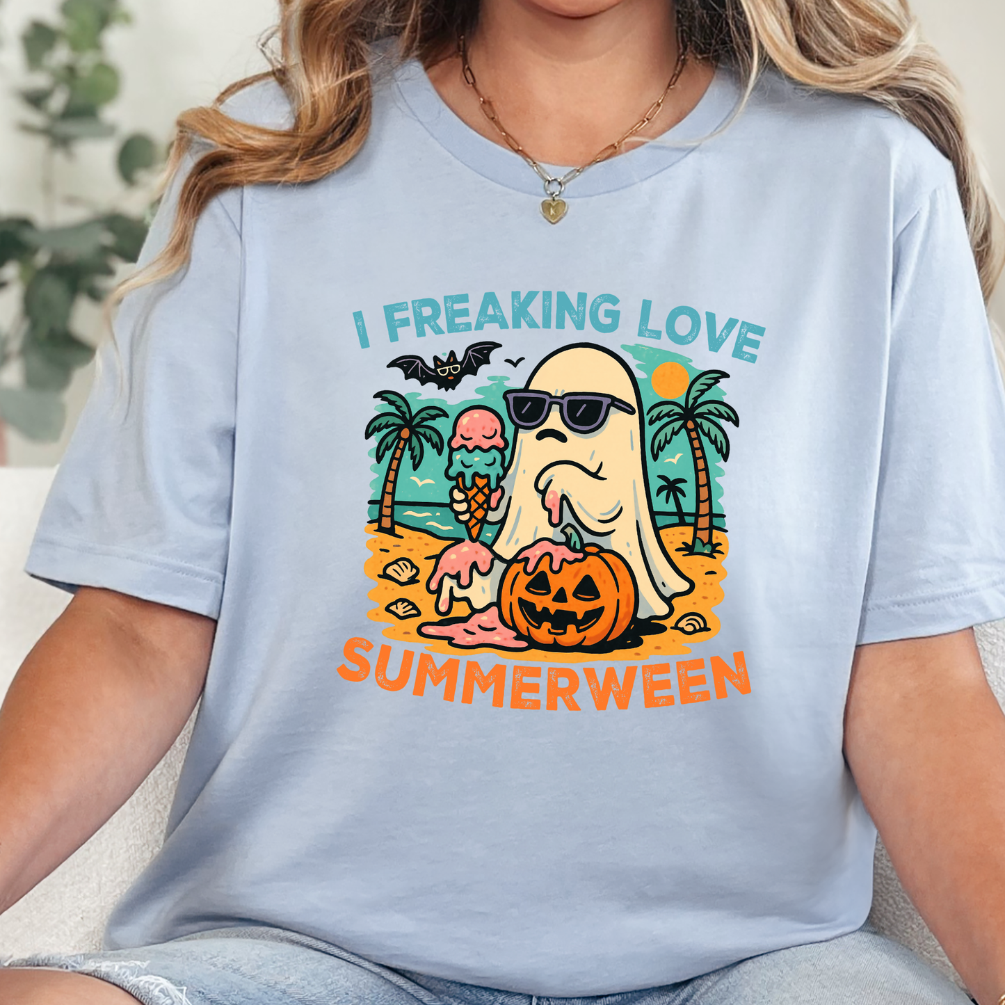 Wholesale Love Summerween Graphic Tee - Baby Blue
