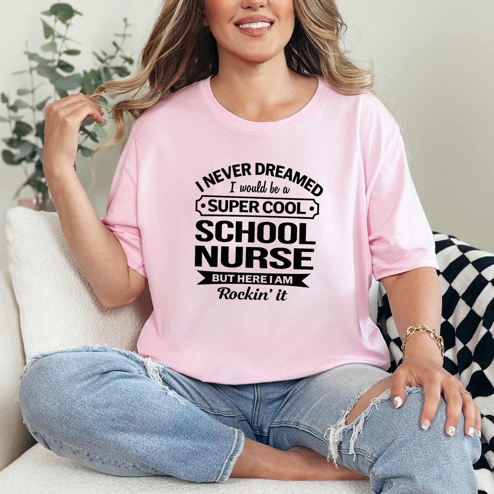 Wholesale Super Cool Nurse Graphic Tee - Soft Pink