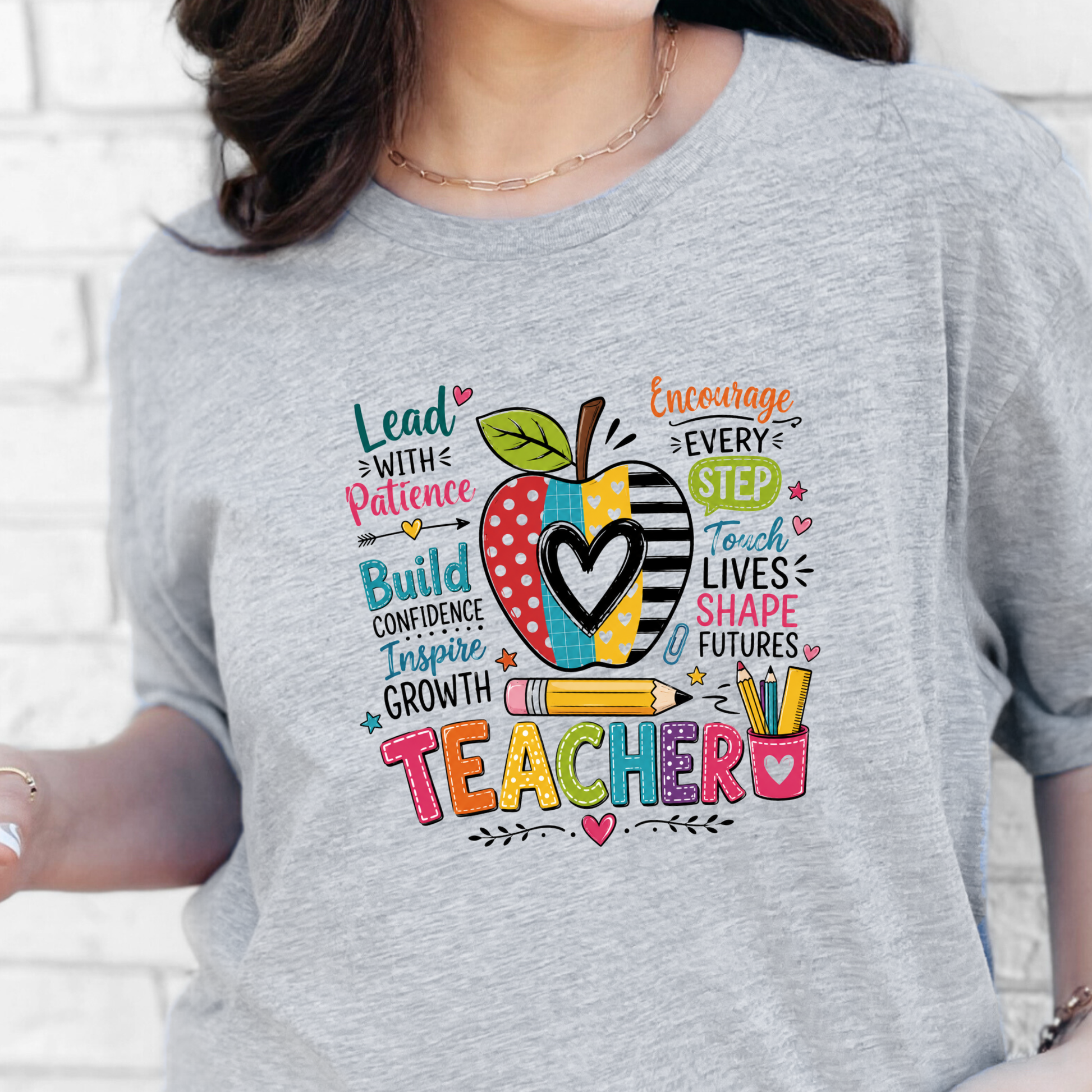 Wholesale Teacher Lead With Patience Graphic Tee - Grey