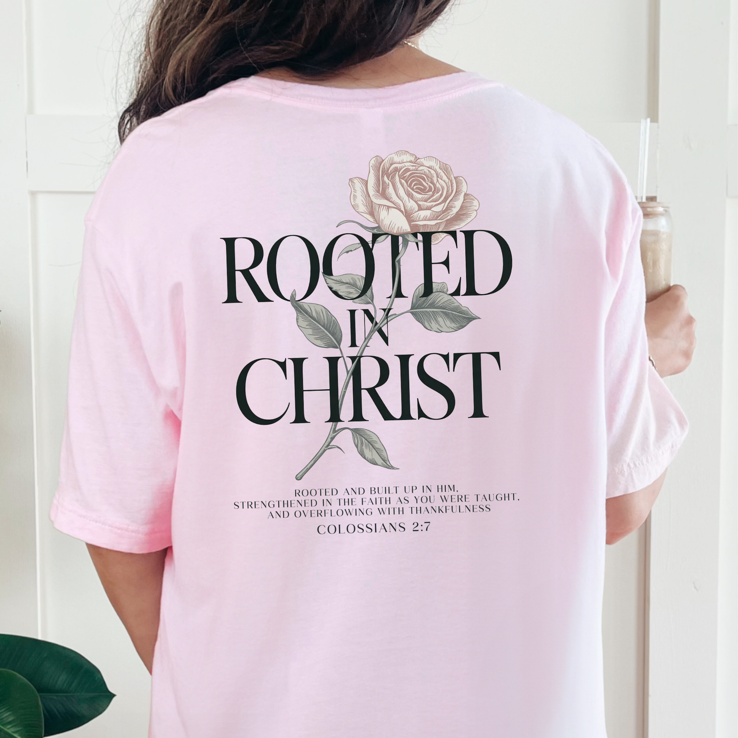 Wholesale Rooted in Christ Graphic Tee- Pink