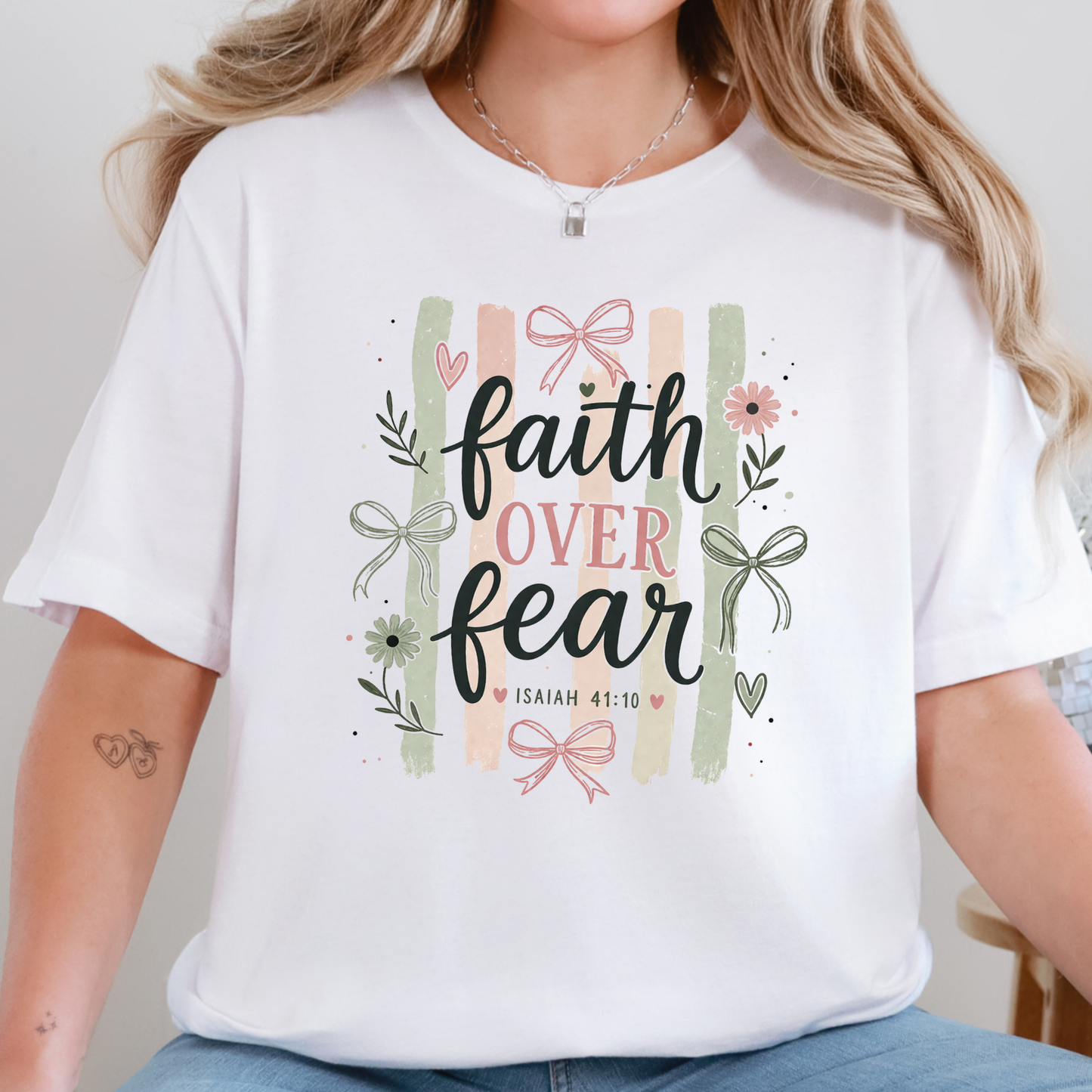 Wholesale Faith over Fear Stripes Graphic Tee - White
