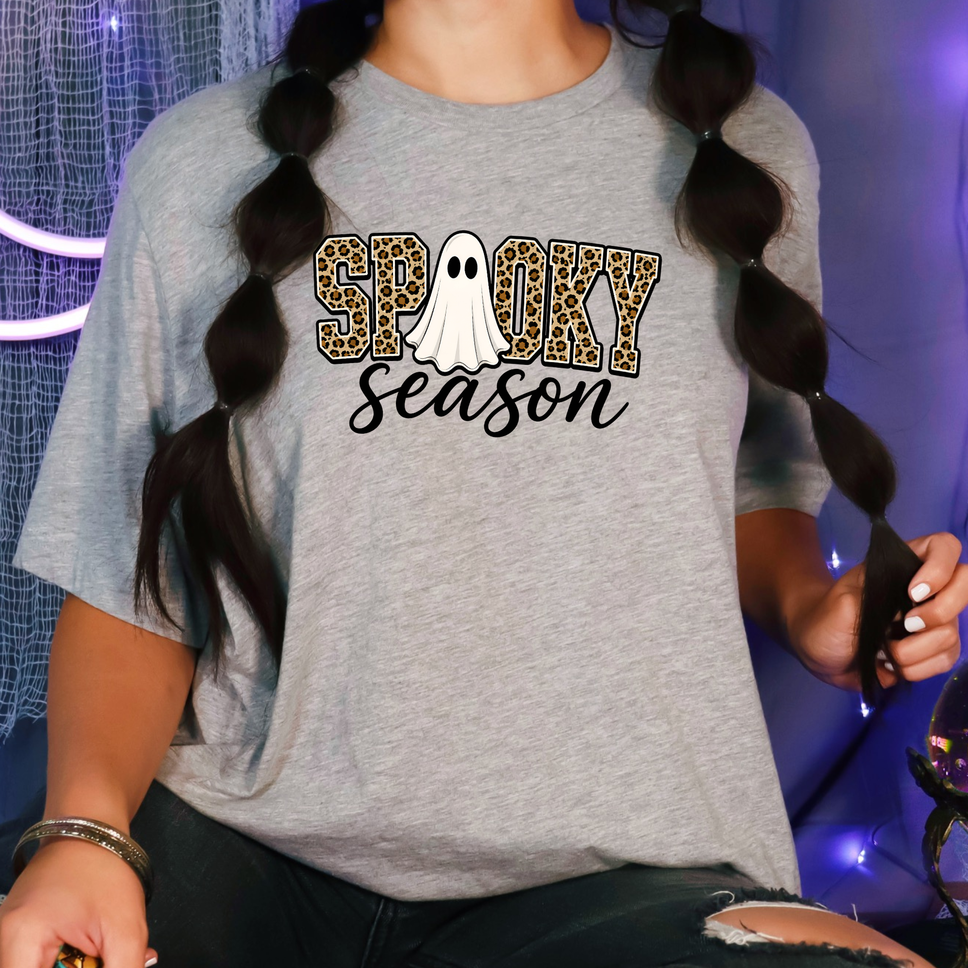 Wholesale Spooky Season Ghost Graphic Tee - Grey