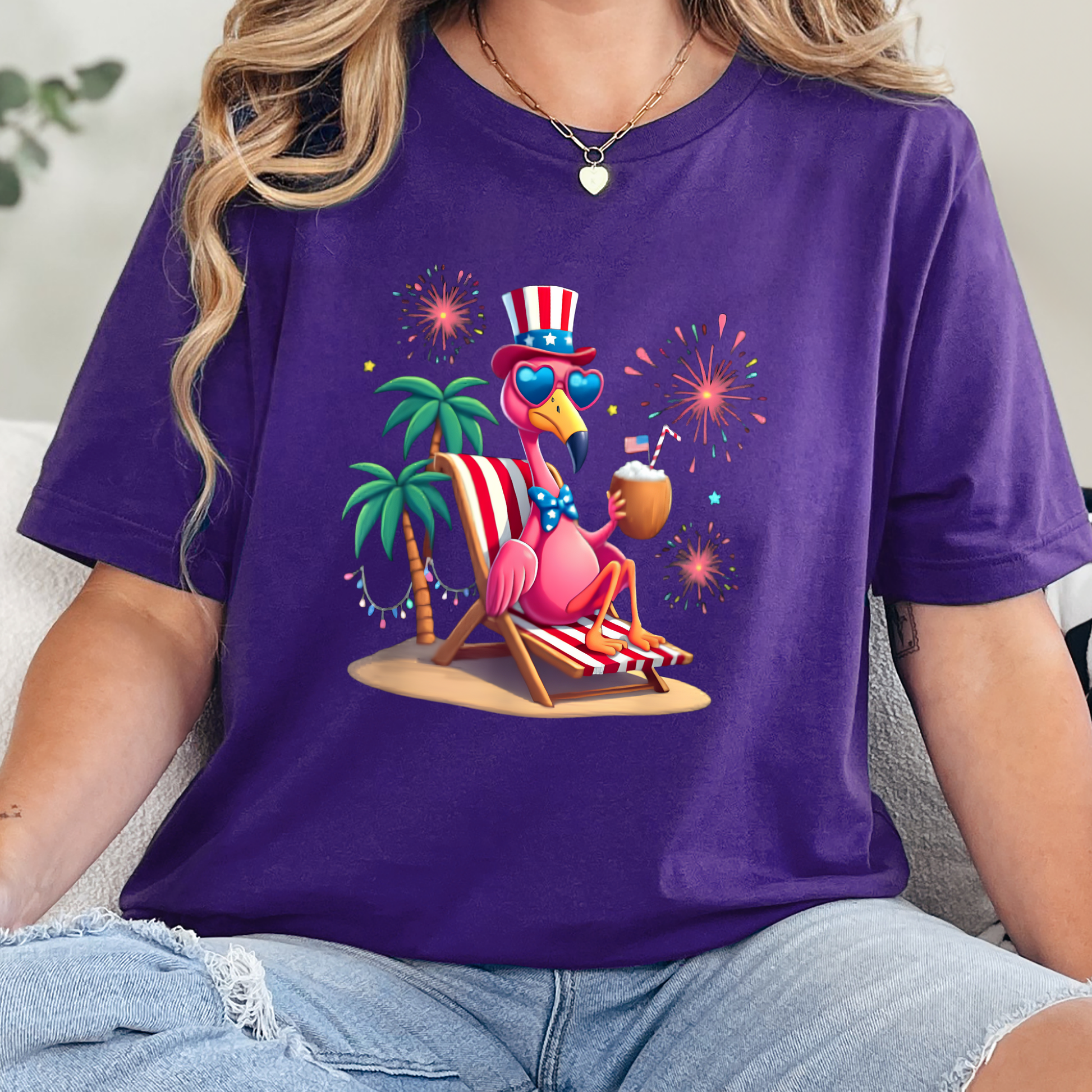 Wholesale Beach Flamingo Graphic Tee - Team Purple Tee