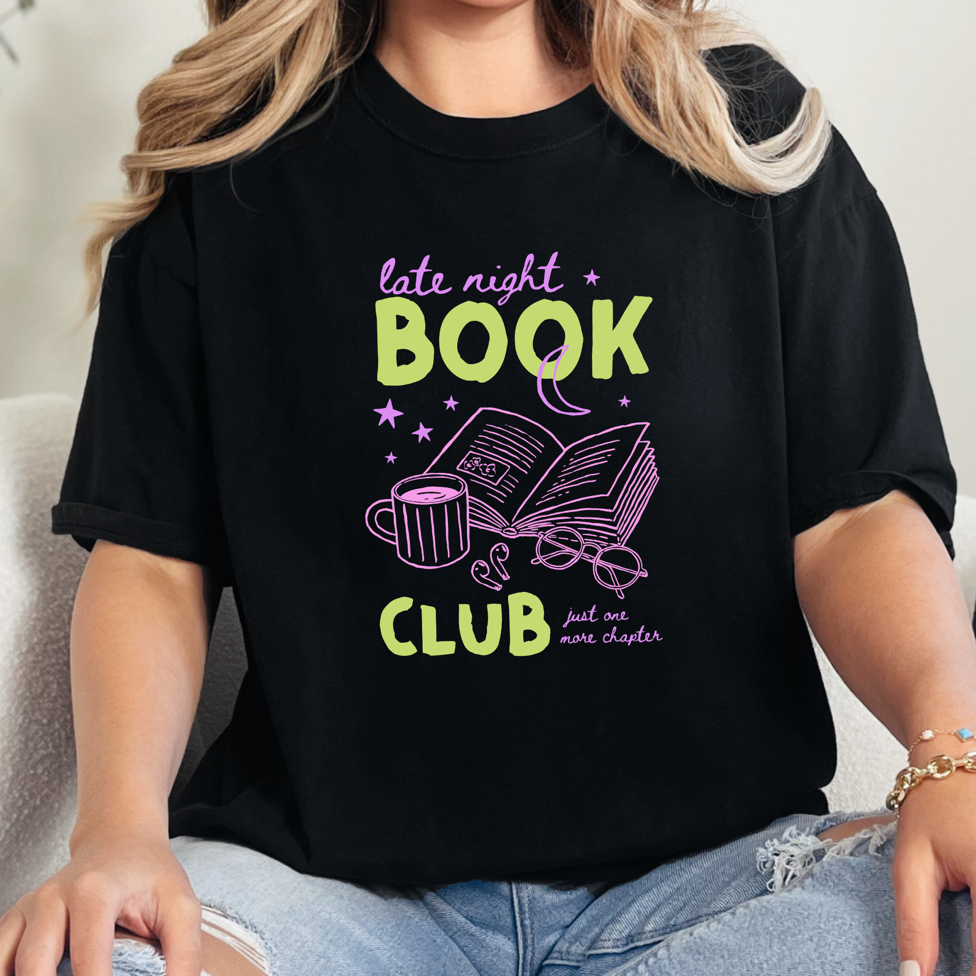Wholesale Late Night Book Club Graphic Tee - Black