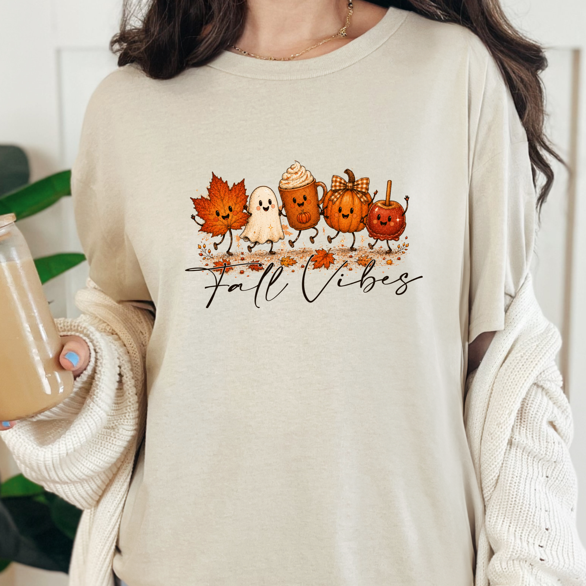 Wholesale Cute Fall Vibes Graphic Tee - Natural