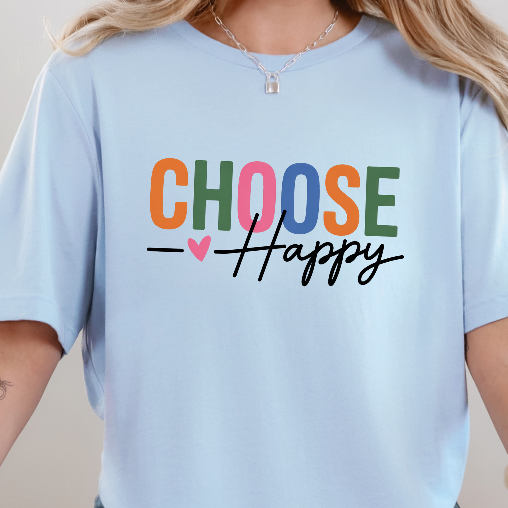 Wholesale Choose Happy Graphic Tee - Baby Blue