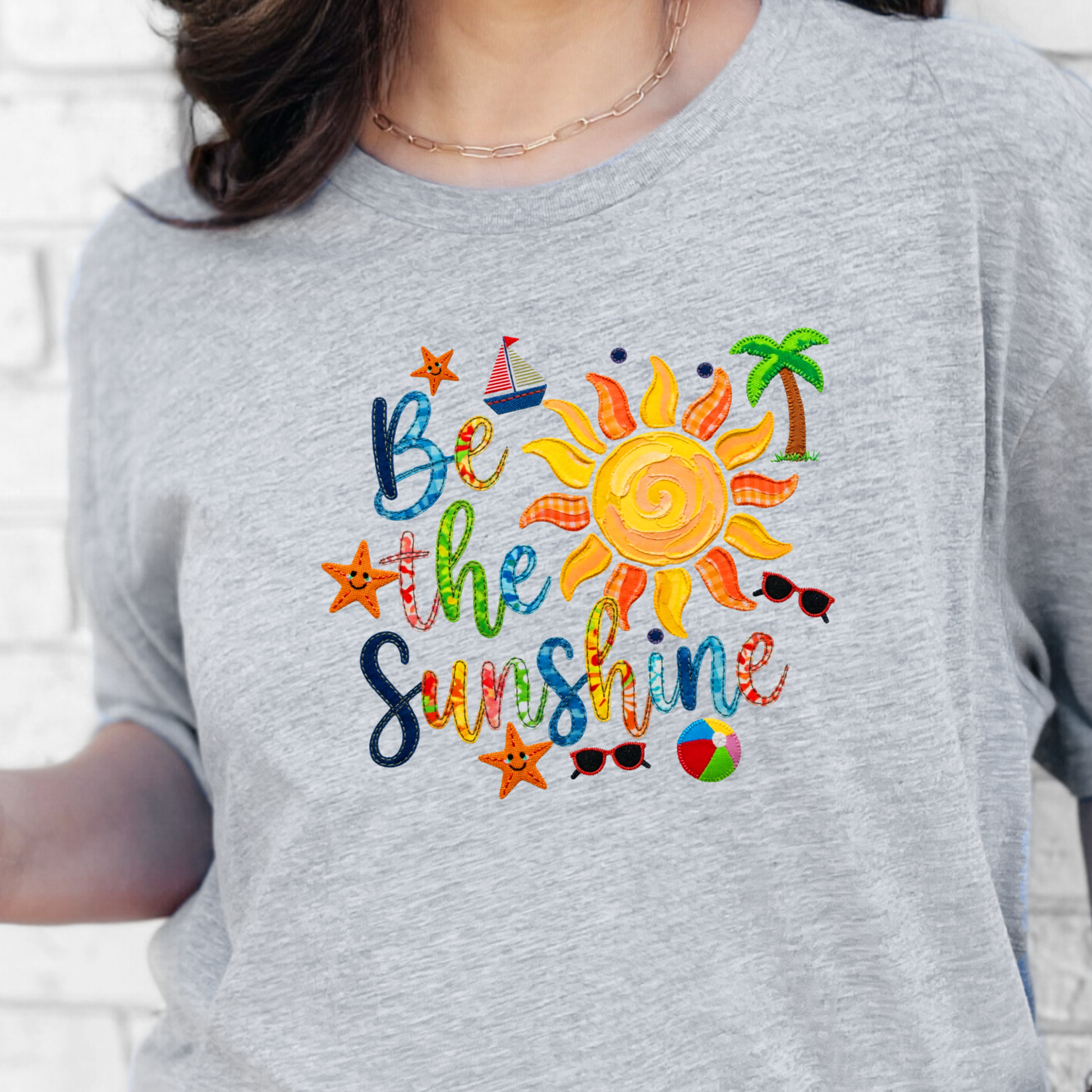 Wholesale Patchwork Be The Sunshine Graphic Tee - Grey Tee