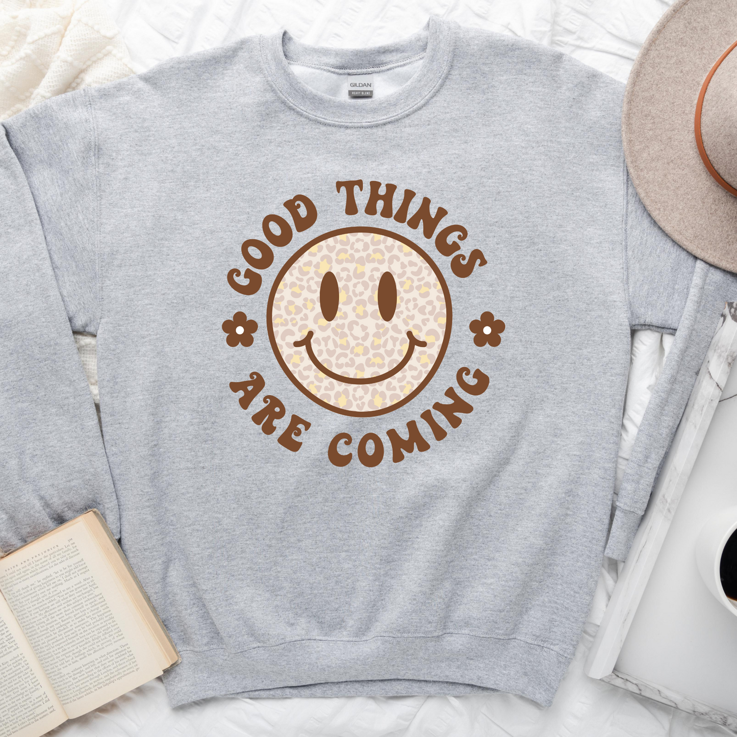 Wholesale Good Things are Coming Graphic Tee - Heather Grey Sweatshirt