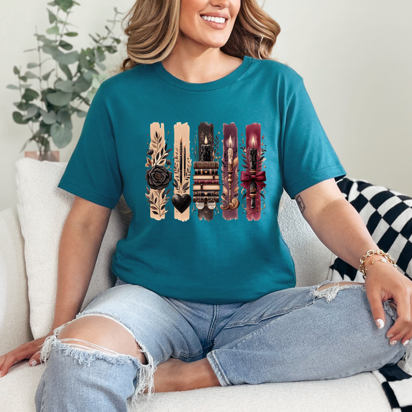 Wholesale Books and Candles Graphic Tee - Deep Teal Tee