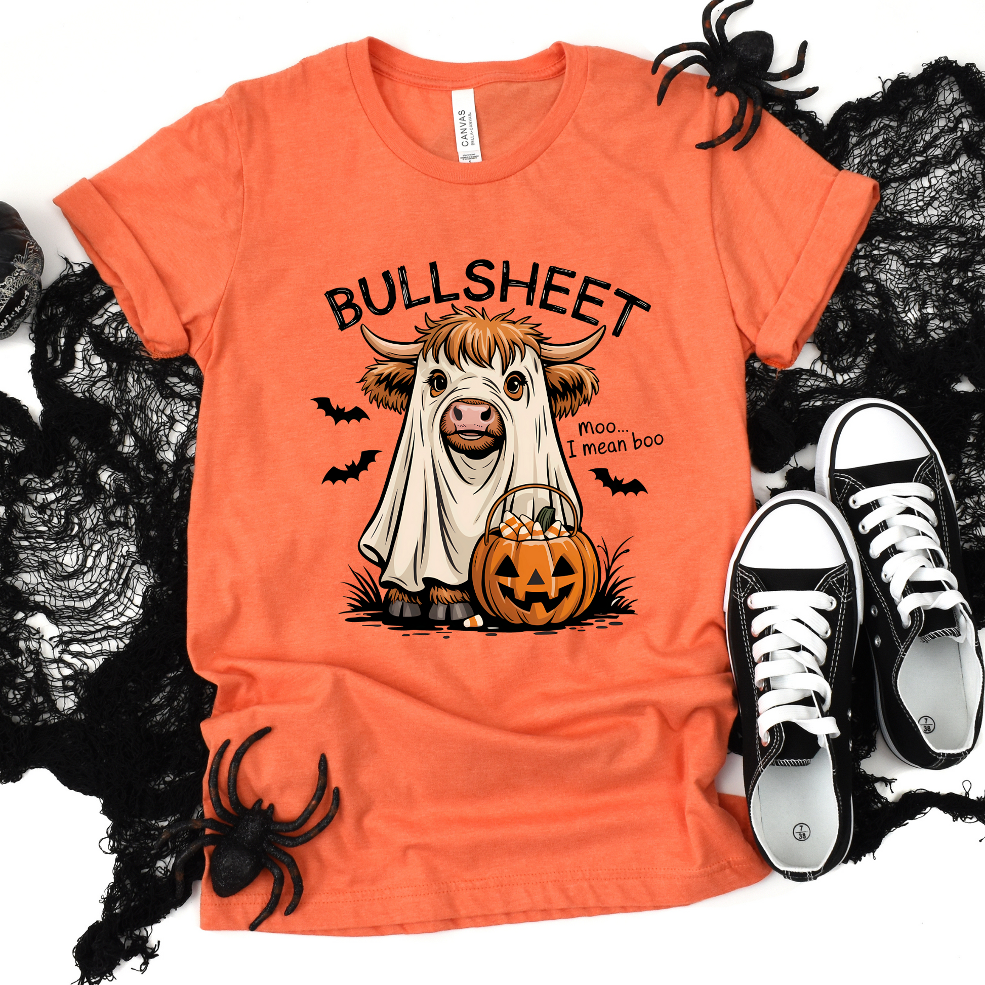 Wholesale Bullsheet and Pumpkin Graphic Tee - Heather Orange Tee
