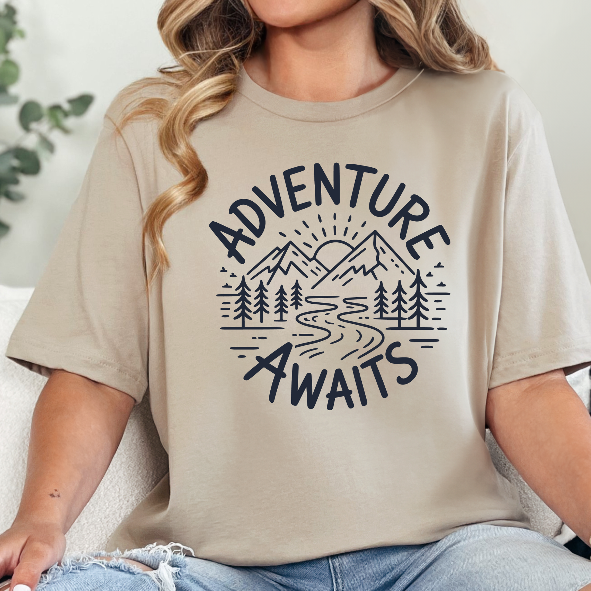 Wholesale Adventure Awaits Graphic Tee - Tan