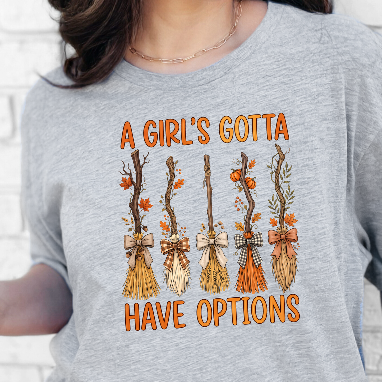 Wholesale Halloween Witch Brooms Graphic Tee - Grey