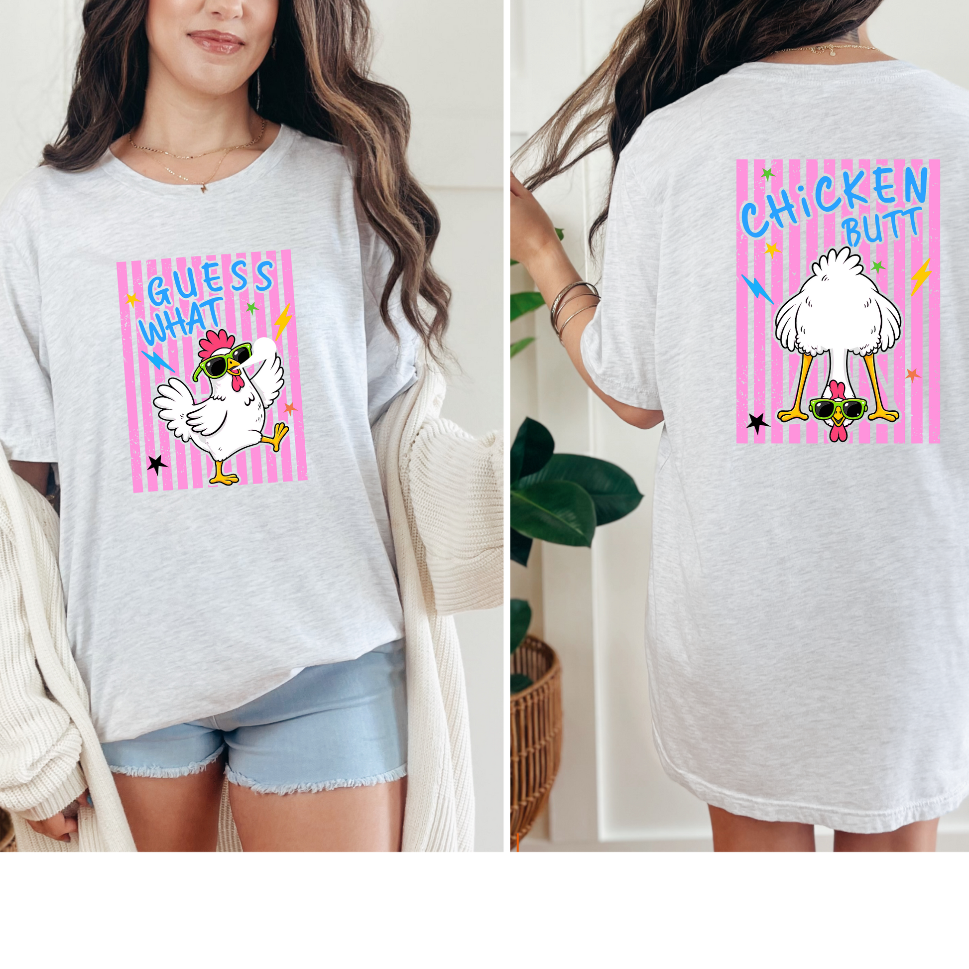 Wholesale Guess What Chicken Butt Graphic Tee - Pink Tee
