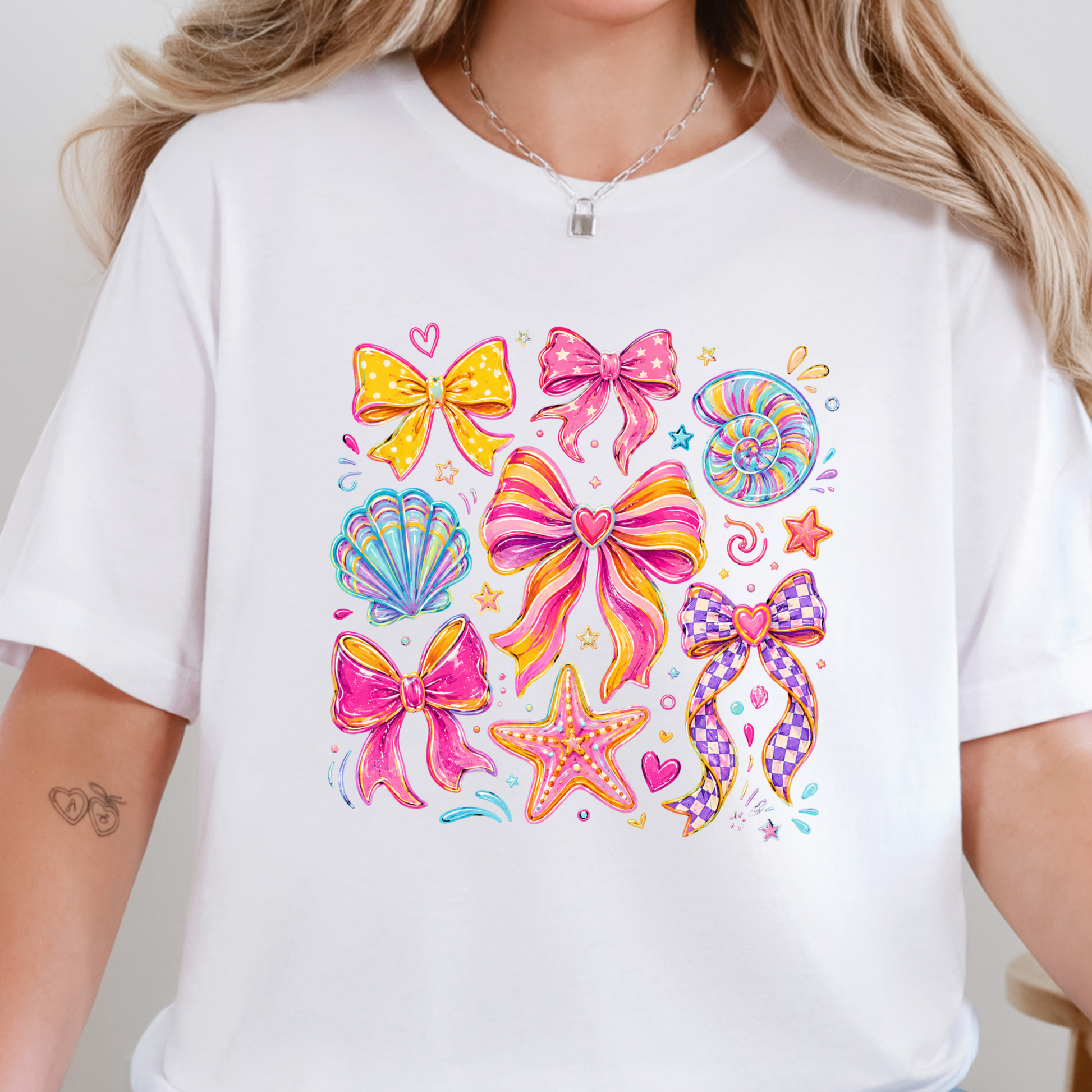Wholesale Coquette Summer Bow Graphic Tee - White